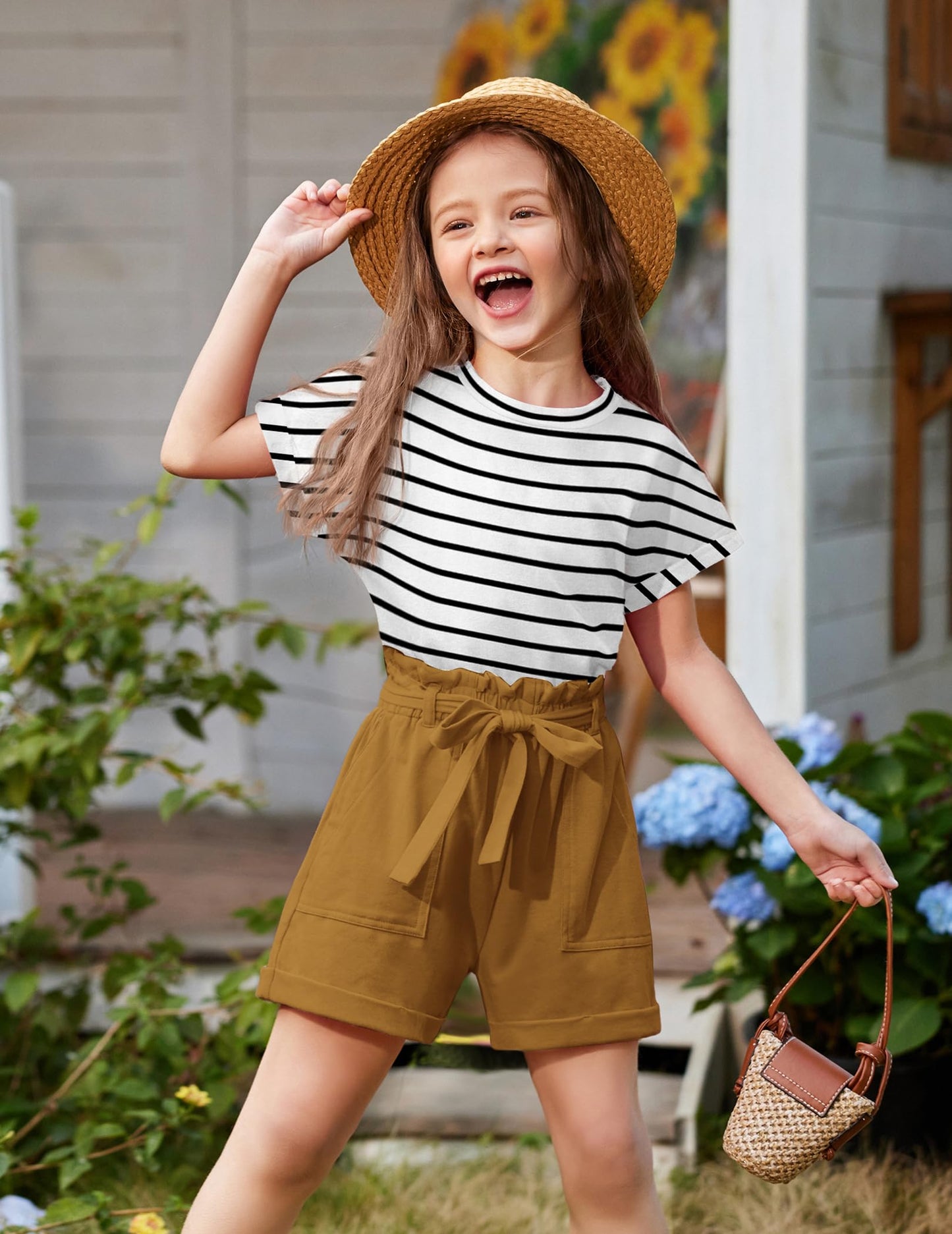 Arshiner Mädchen Tshirt mit Shorts Set Sommer Kinder Bekleidungssets Freizeit Mode überschnittenen Schultern Shirts Zweiteiliges Kleidung Sets für Mädchen 6-14 Jahre