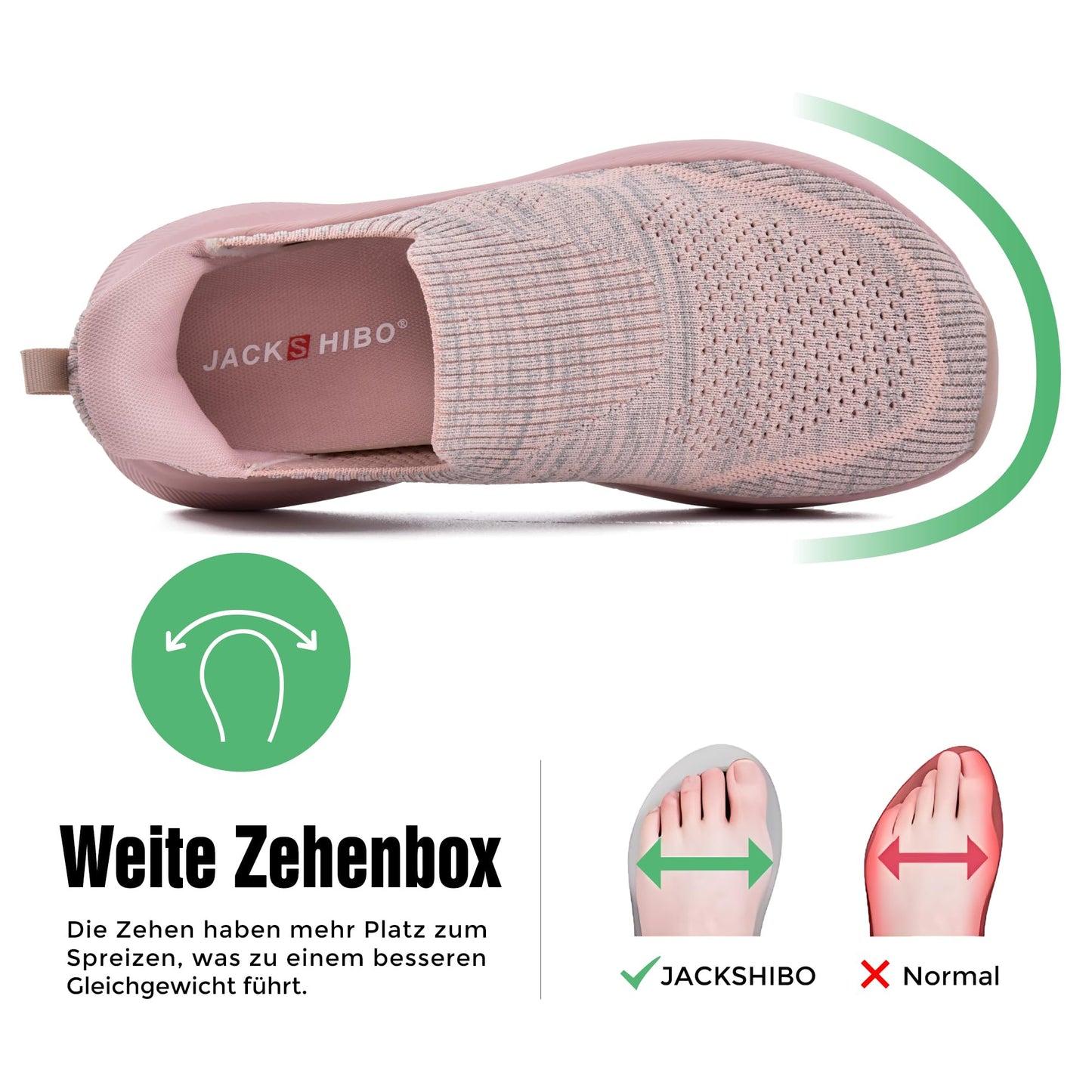 JACKSHIBO Hände frei Slip in Damen Schuhe Slip on Sneakers Fußbogenstütze Orthopädische Schuhe Memory Foam Walkingschuhe Mit Weite Zehenbox Nullabsatz Sohlen