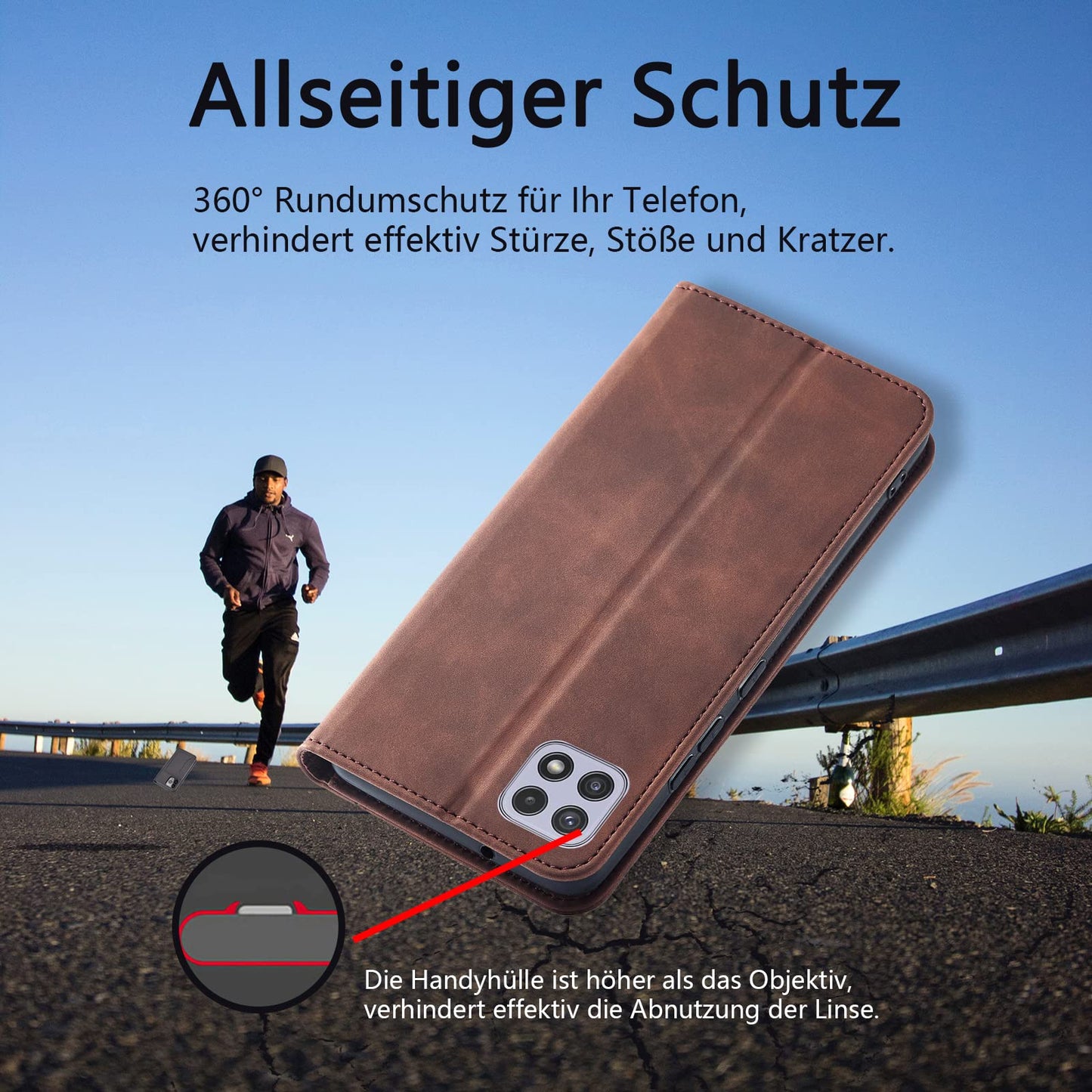 S. Dawezo Hülle für Samsung Galaxy S22 Plus, Premium Leder magnetische Handyhülle mit Ständer, Kartenfach und Brieftasche, Shock Absorbing, kompatibel mit Samsung S22 Plus-Kaffee