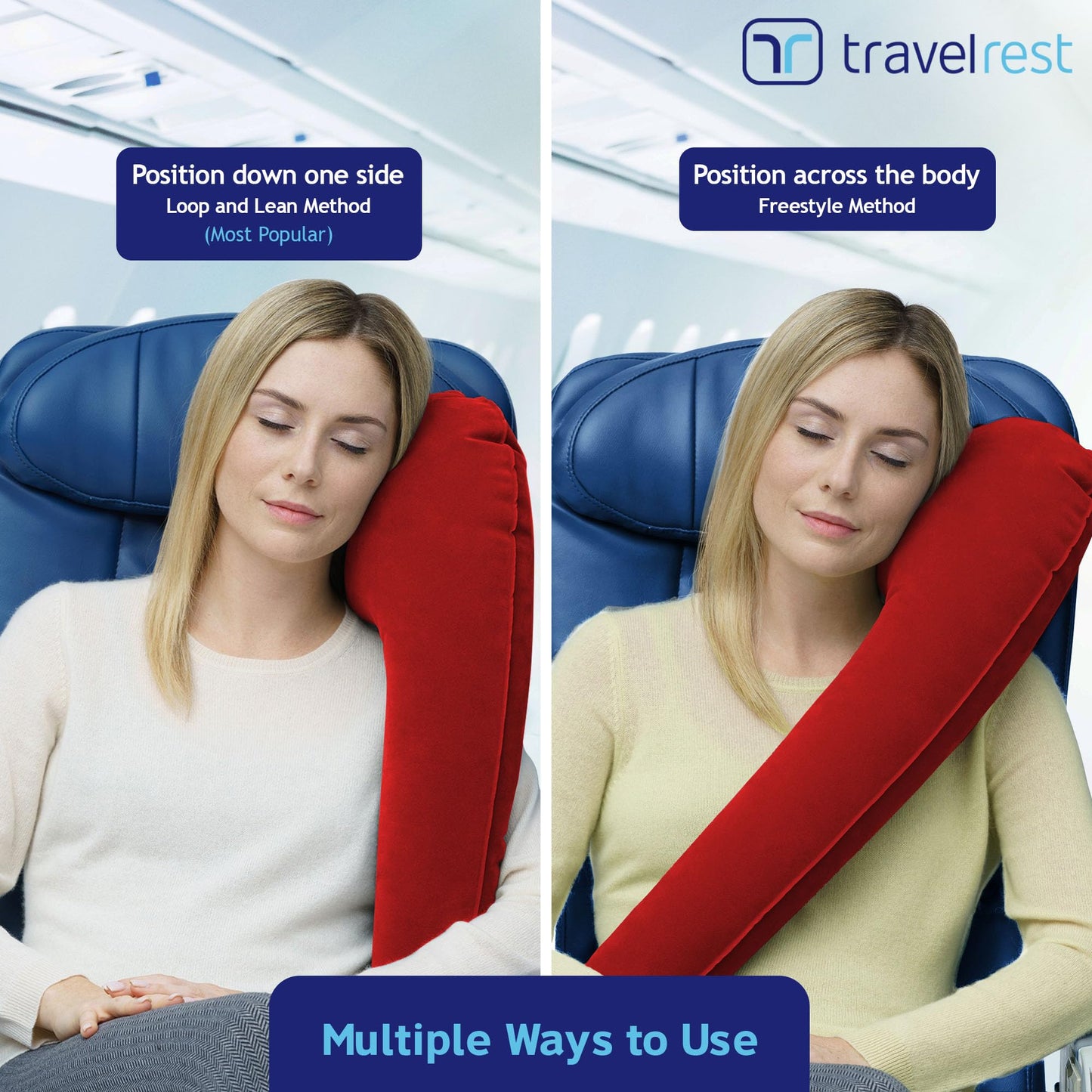 TRAVELREST Ultimatives Reisekissen für Nacken und Körper, Flugzeug- und Autositze, aufblasbar, platzsparend, zum Schlafen auf Langen Flügen, Nickerchen auf Roadtrips, für Reisen im Auto und Bus, blau