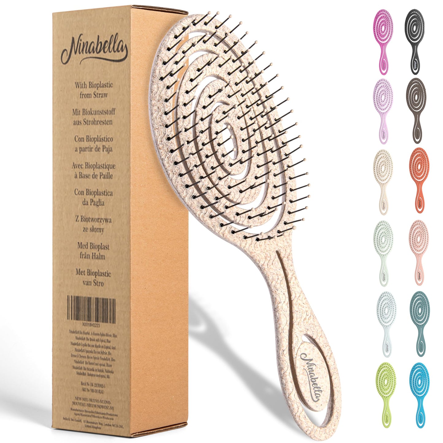 Ninabella Haarbürste ohne Ziepen für Damen, Herren & Kinder - Entwirrbürste auch für Locken & Lange Haare - Einzigartige Profi Detangler-Bürste mit Spiralfeder - Schwarz