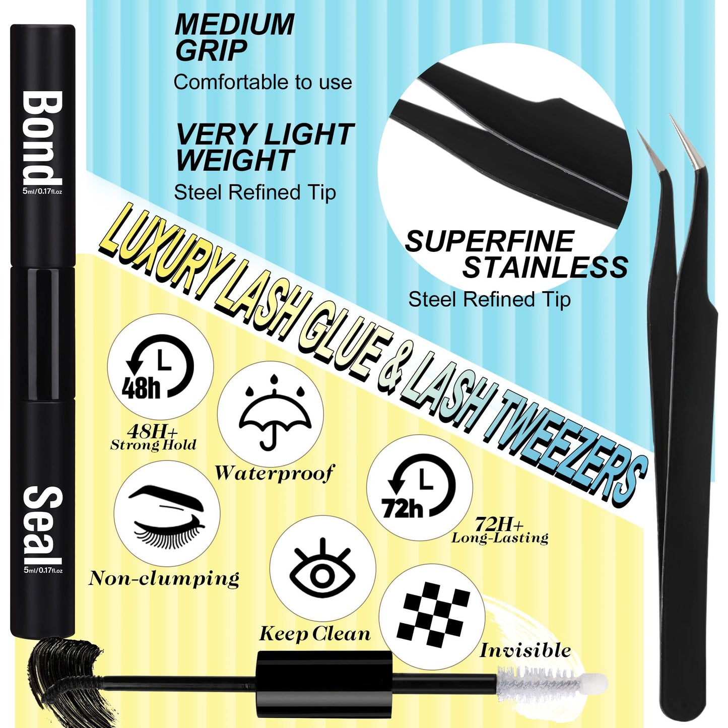 Wimpern Extensions Set Künstliche Wimpern Natürliche DIY Wimpernverlängerung Cluster Wimpern 16MM Individuelle Lashes Kit 40D Nerz Wimpern Fluffy mit Lash Bond und Seal Lash Tweezers