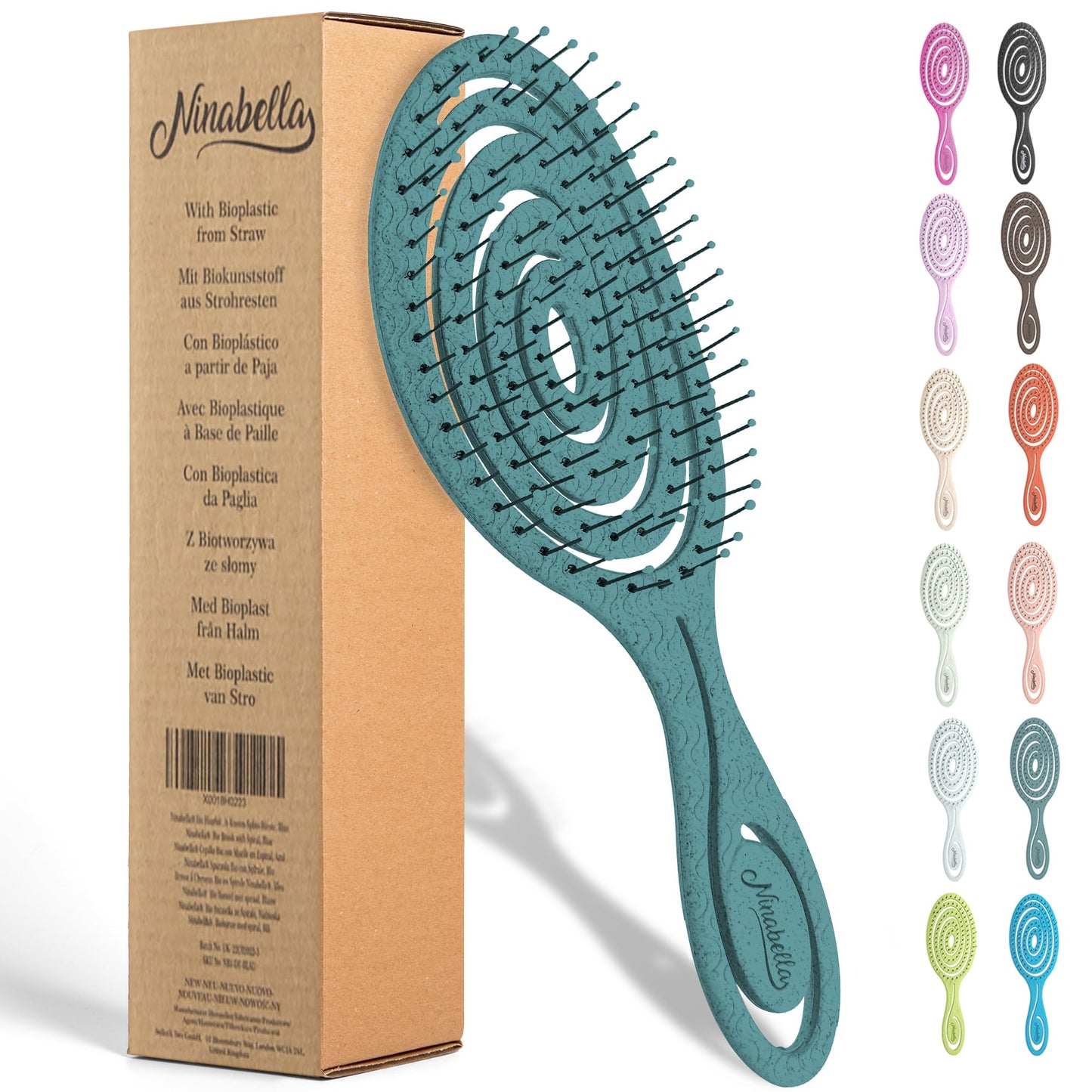Ninabella Haarbürste ohne Ziepen für Damen, Herren & Kinder - Entwirrbürste auch für Locken & Lange Haare - Einzigartige Profi Detangler-Bürste mit Spiralfeder - Schwarz