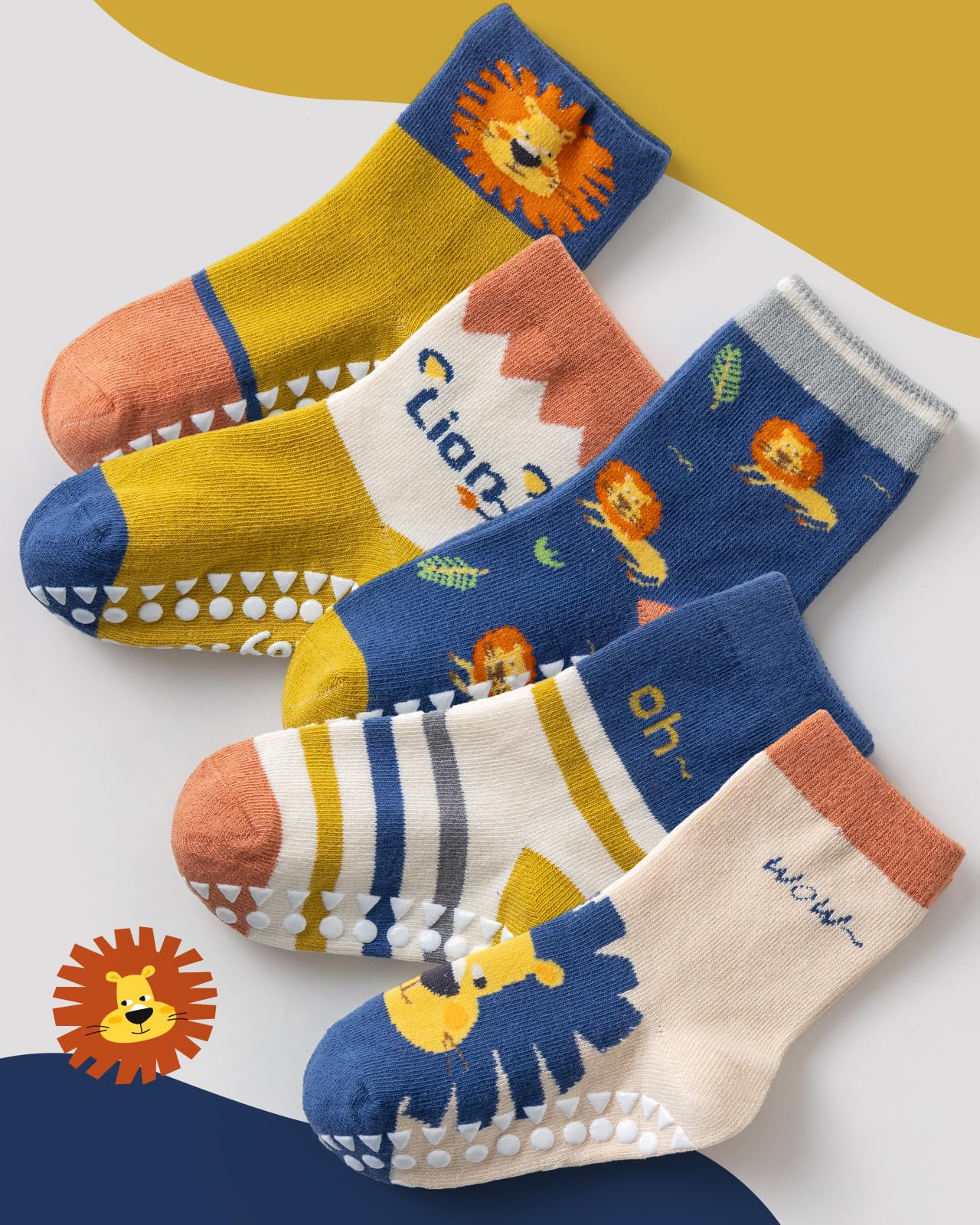 Kyopp 5 Paar Stoppersocken Kinder Baumwolle Socken Jungen Mädchen ABS Anti Rutsch Socken Tiermotive 25-37EU