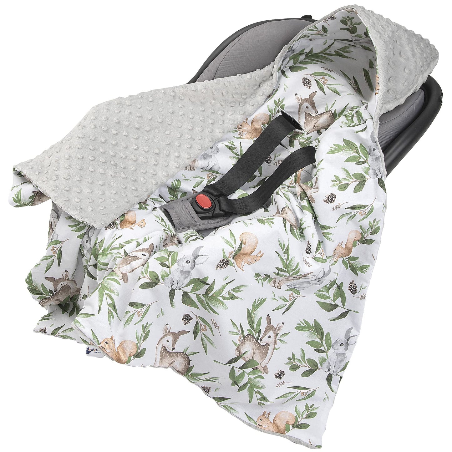 Medi Partners Einschlagdecke Baby Babyschale 100% Baumwolle für Sommer 85x85cm Kinderwagen Kuscheldecke universal Baby Decke Einschlagdecken Babydecke Buggy Autositz (weiße Sterne mit grauen Minky