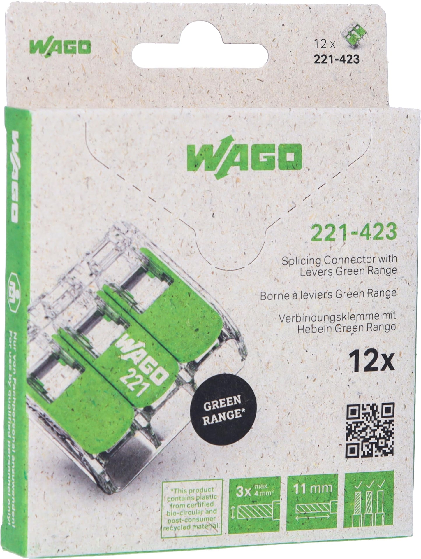 WAGO Verbindungsklemmen 221-413 | 3 Leiter, bis 4 mm², 50 Stück, COMPACT Kabelverbinder mit Hebel für alle Leiterarten weltweit, bestätigte Anwendungssicherheit