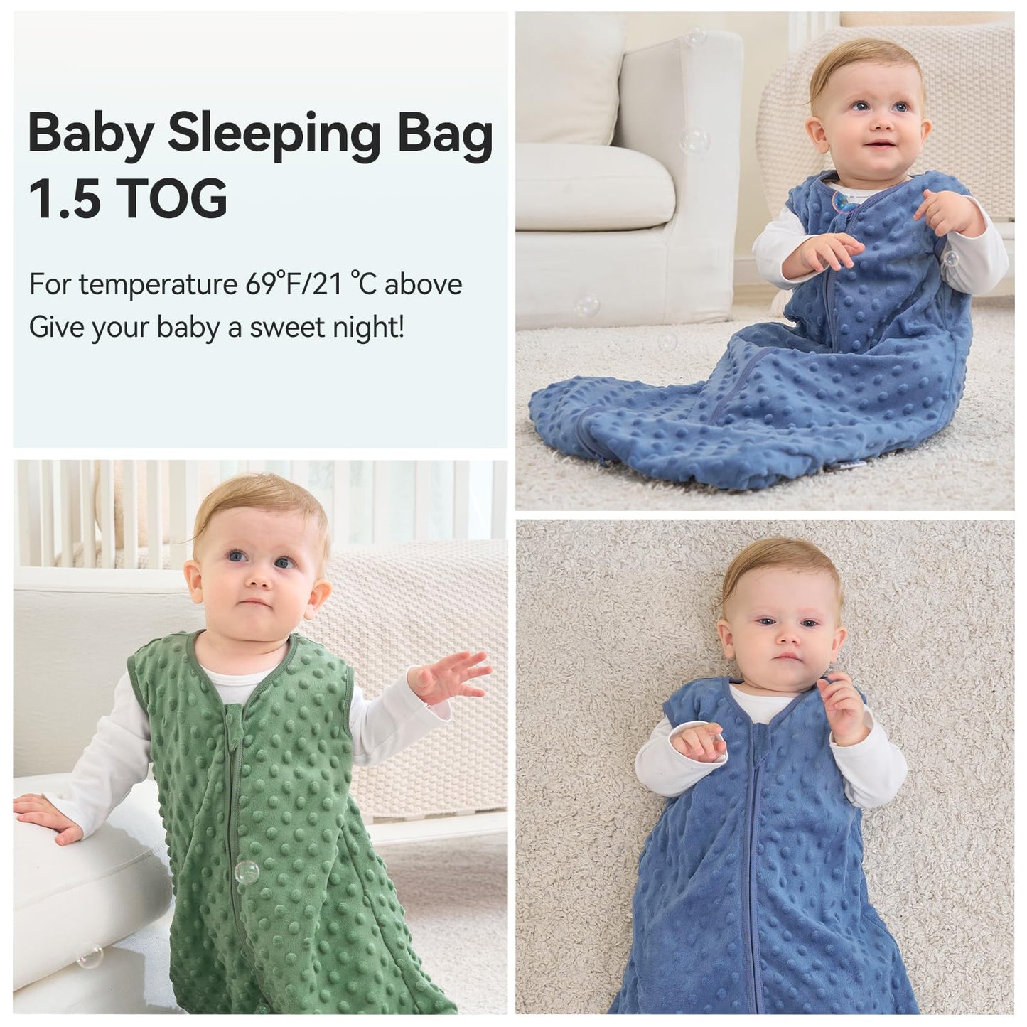 Unnivoll Schlafsack Baby 1.5 Tog Babyschlafsack 0-6 Monate 2er Pack Schlafsack Winter Herbst 67 cm für Jungen Mädchen Neugeborene Kaffee
