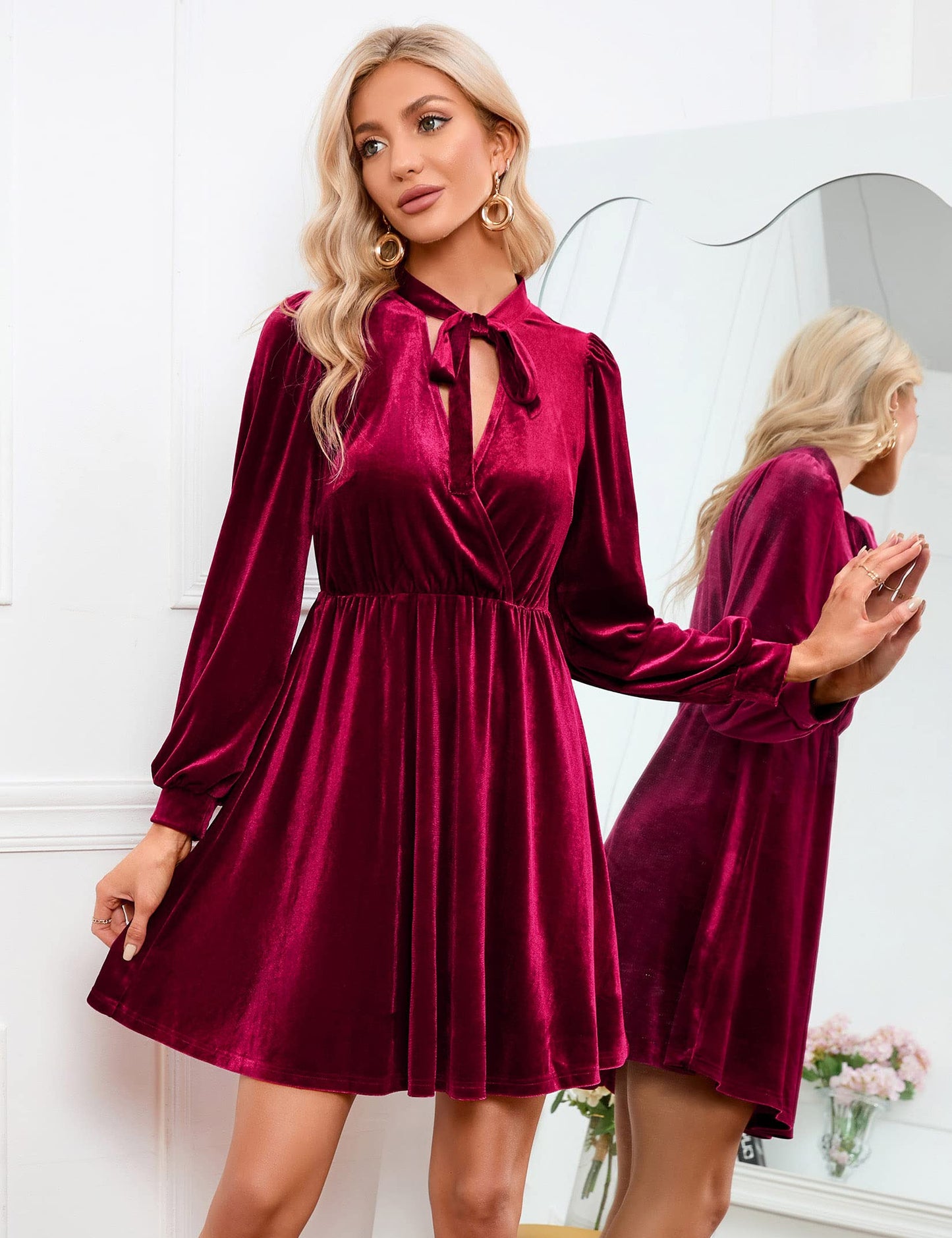 KOJOOIN Damen Samtkleid Causal Velvet Retro Kleid Elegant Abendkleid Sexy V Ausschnitt Partykleid Cocktailkleid Winterkleid(MEHRWEG-Verpackung)