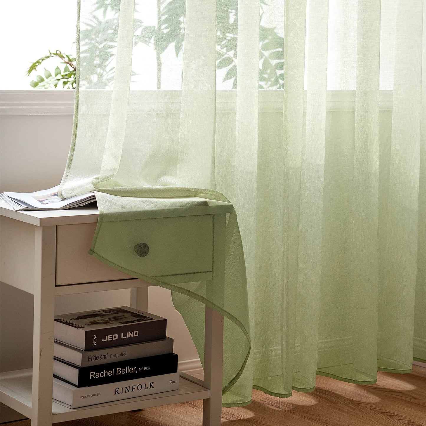 Woaboy Voile Curtains, Short Curtains, Transparent Living Room with Eyelets, Store Curtains for the Bedroom, Eyelet Curtain, Panel Curtain, Loop Curtains, Modern, Set of 2, 140 x 145 cm (W x H), Beige