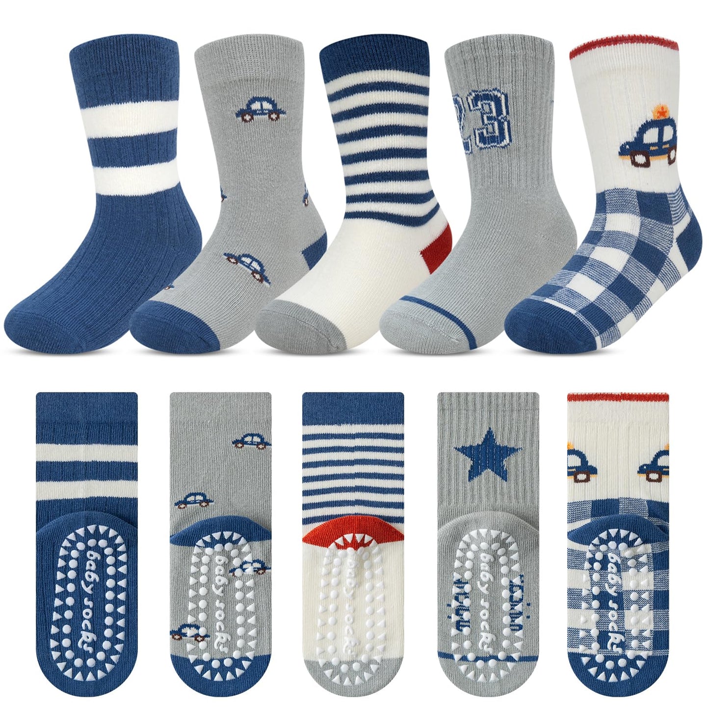 Kyopp 5 Paar Stoppersocken Kinder Baumwolle Socken Jungen Mädchen ABS Anti Rutsch Socken Tiermotive 25-37EU