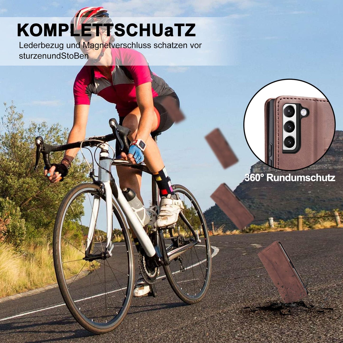 S. Dawezo Hülle für Samsung Galaxy S22 Plus, Premium Leder magnetische Handyhülle mit Ständer, Kartenfach und Brieftasche, Shock Absorbing, kompatibel mit Samsung S22 Plus-Kaffee