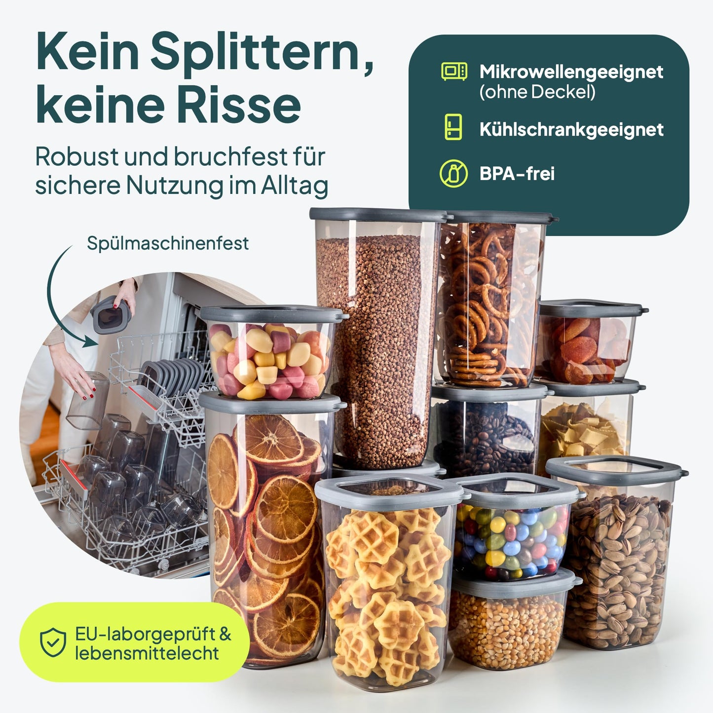 uandu Vorratsdosen mit Deckel Luftdicht - 12er Vorratsbehälter Set | Aufbewahrungsbox Küche Aufbewahrung & Organisation | BPA Frei | Küchen Organizer | Vorratsdosen für alle trockenen Lebensmittel