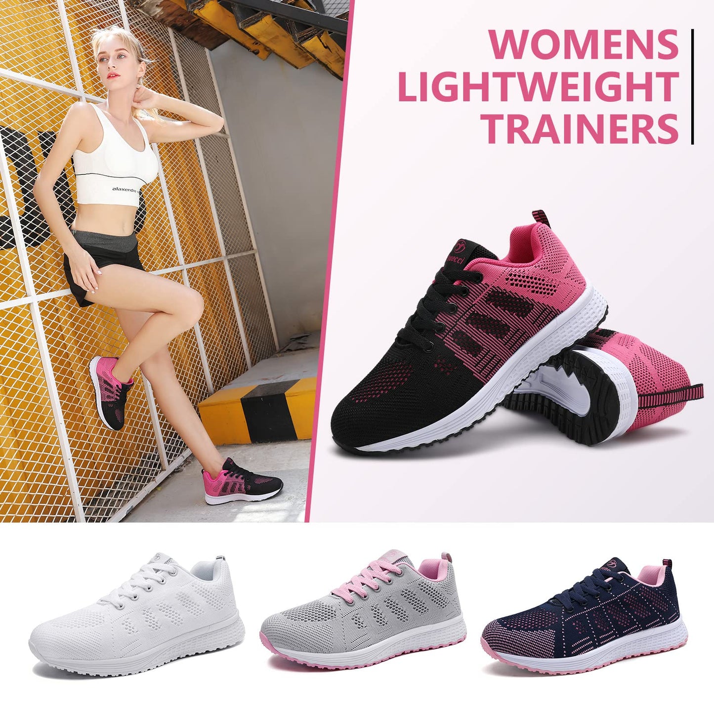 ANBIWANGLUO Damen Turnschuhe Sportliche Laufschuhe Schnürschuhe Atmungsaktive Outdoor Cross Trainer zum Joggen