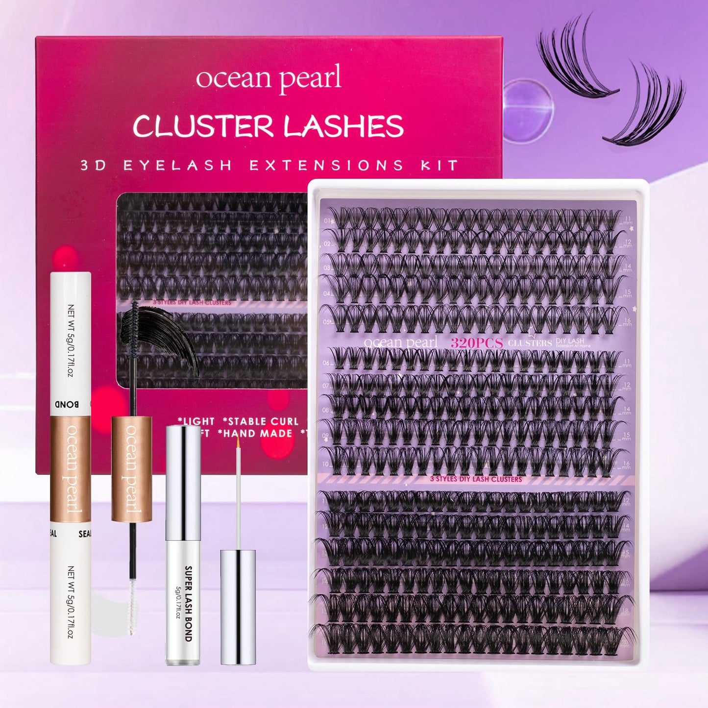 Wimpern Extensions 120 Büschel DIY Lash Extension Set Einzelne Wimpern mit Wimpernkleber und Pinzette für Anfänger Wimpernverlängerung zu Hause Individual Lashes 10-16mm C/D Curl - OP01