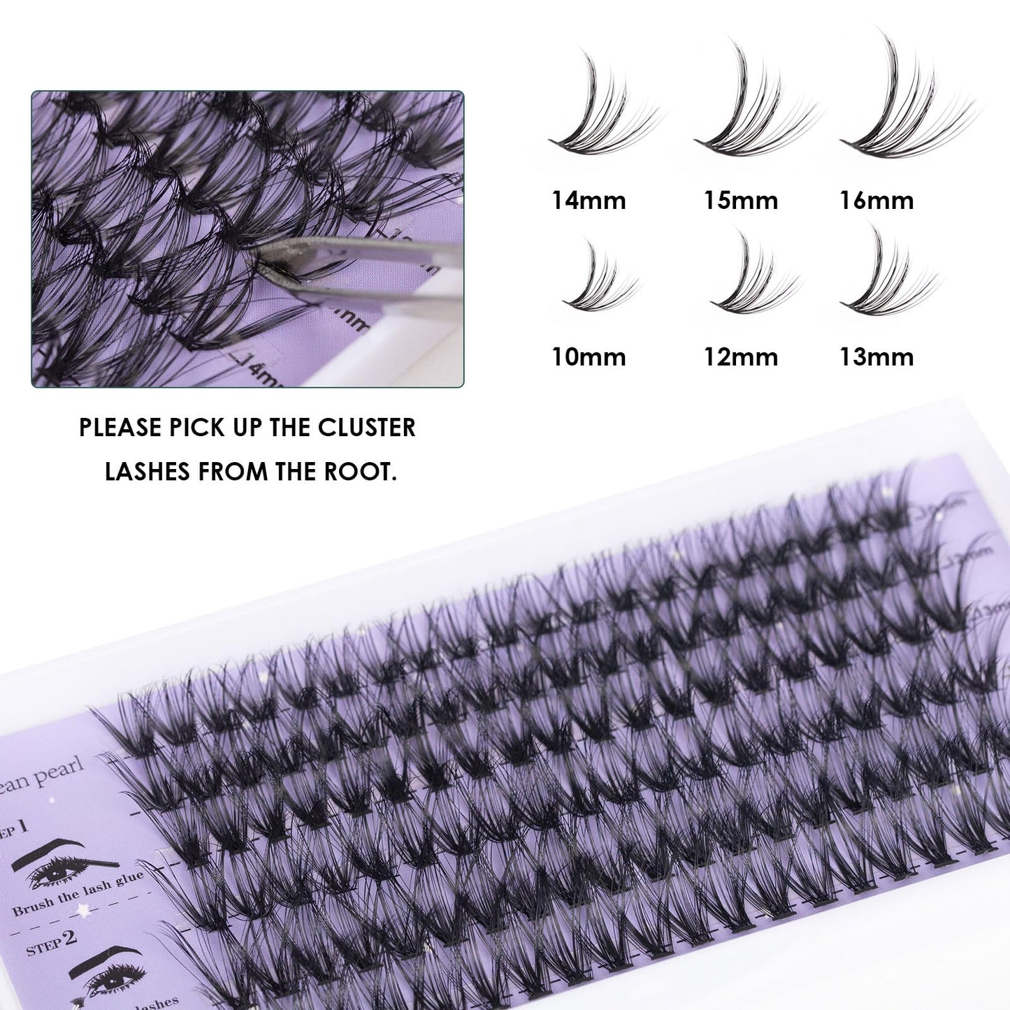 Wimpern Extensions 120 Büschel DIY Lash Extension Set Einzelne Wimpern mit Wimpernkleber und Pinzette für Anfänger Wimpernverlängerung zu Hause Individual Lashes 10-16mm C/D Curl - OP01