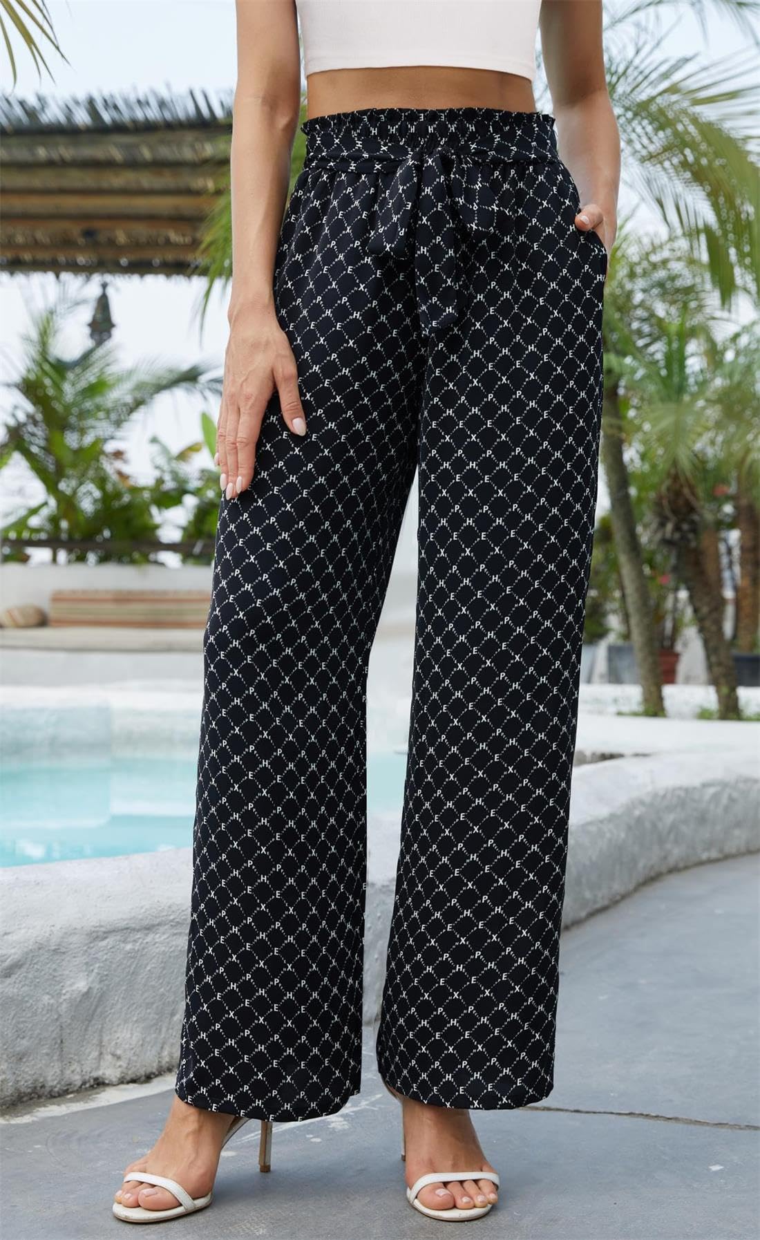 Actcat Damen Hose mit weitem Bein Leicht und Elegant Elastischer Bund Sommerhose mit Taschen für Legere Arbeit Geeignet