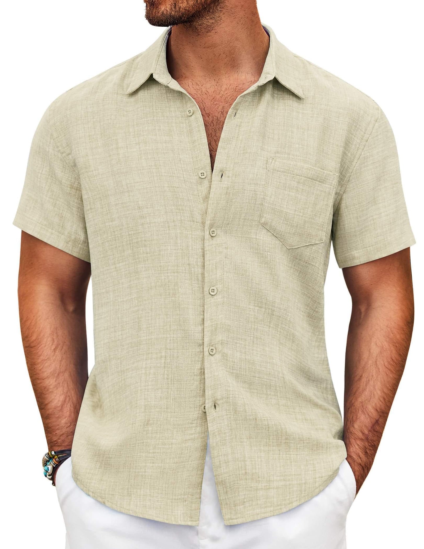 COOFANDY Herren Hemd Kurzarm Sommer Freizeit Männer Hemden Leicht Strand Regular Fit Hemd mit Brusttasche