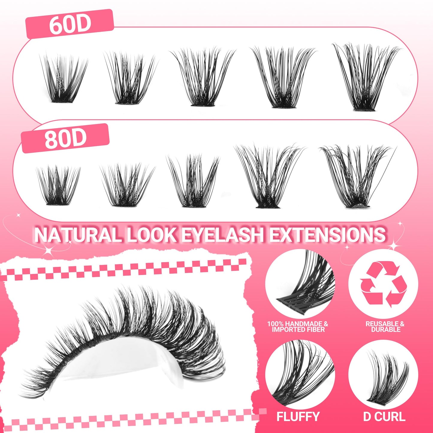 Wimpern Extensions Set Künstliche Wimpern Natürliche DIY Wimpernverlängerung Cluster Wimpern 16MM Individuelle Lashes Kit 40D Nerz Wimpern Fluffy mit Lash Bond und Seal Lash Tweezers