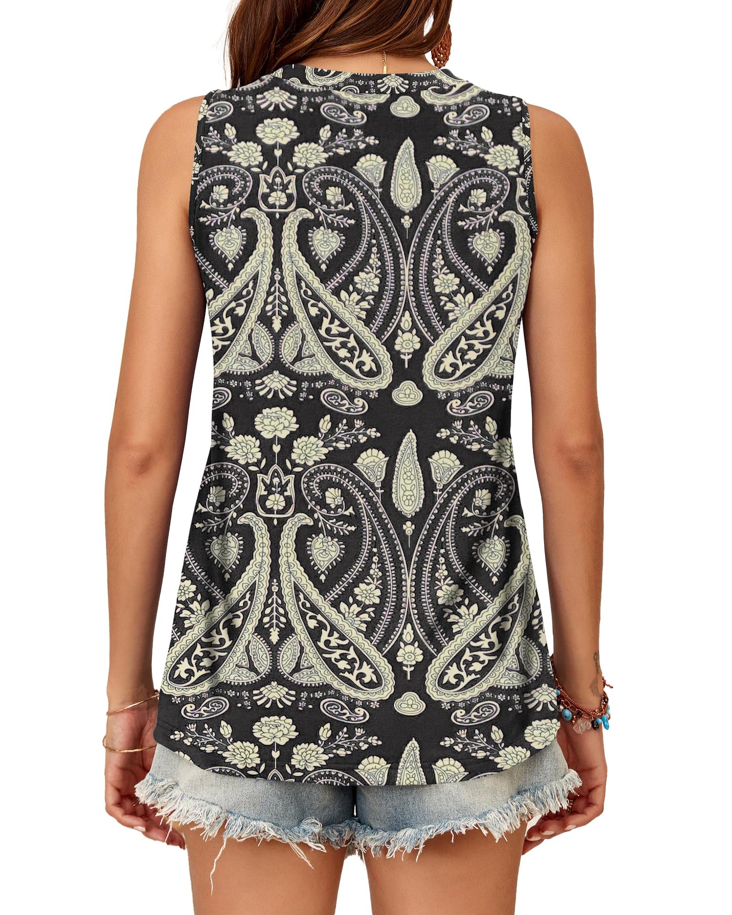 WNEEDU Damen Tank Top Ärmellos Oberteile Sommer Tanktops Rundhals Blusentop Vest Top Bluse