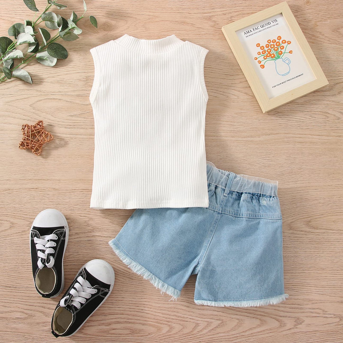 Kleinkind Kinder Baby Mädchen ärmellose Weste T-Shirt Tops Denim zerrissene Jeans Shorts 2er Set Sommer Outfits Kleid Baby Mädchen (White, 2-3 Years)