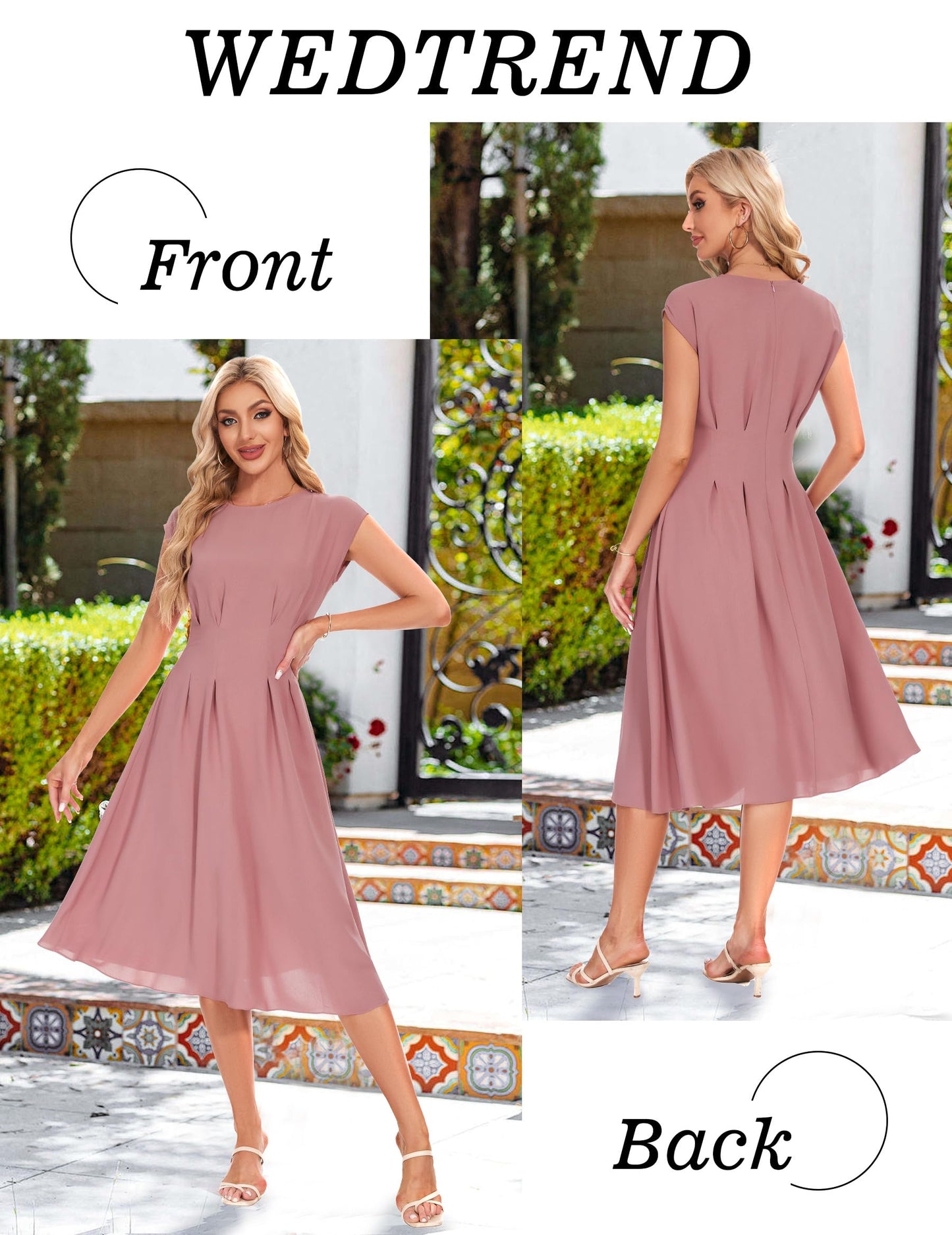 Wedtrend Cocktailkleid Damen Elegant Rockabilly Kleider Damen Midi Cap Sleeves Kleid Festlich Damen 50er Vintage A Linie Abendkleid mit Taschen