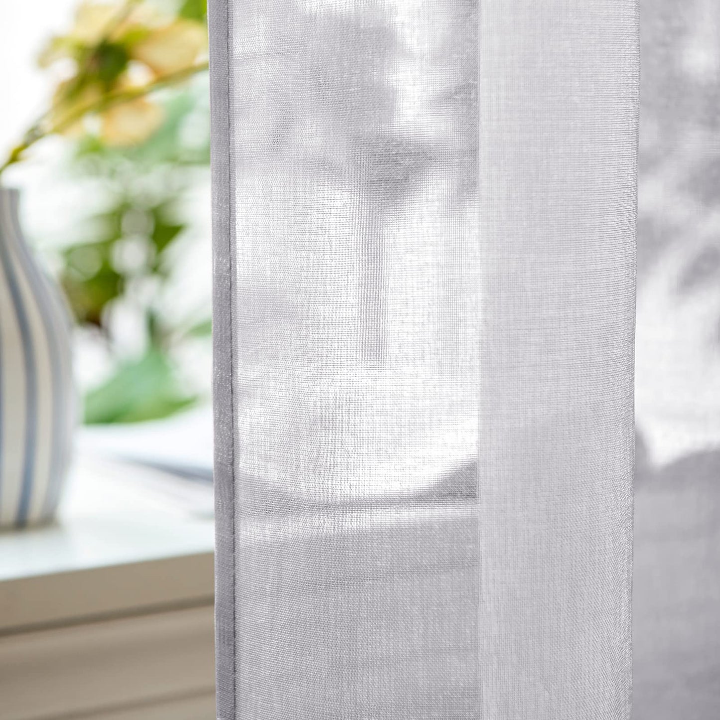 Woaboy Voile Curtains, Short Curtains, Transparent Living Room with Eyelets, Store Curtains for the Bedroom, Eyelet Curtain, Panel Curtain, Loop Curtains, Modern, Set of 2, 140 x 145 cm (W x H), Beige