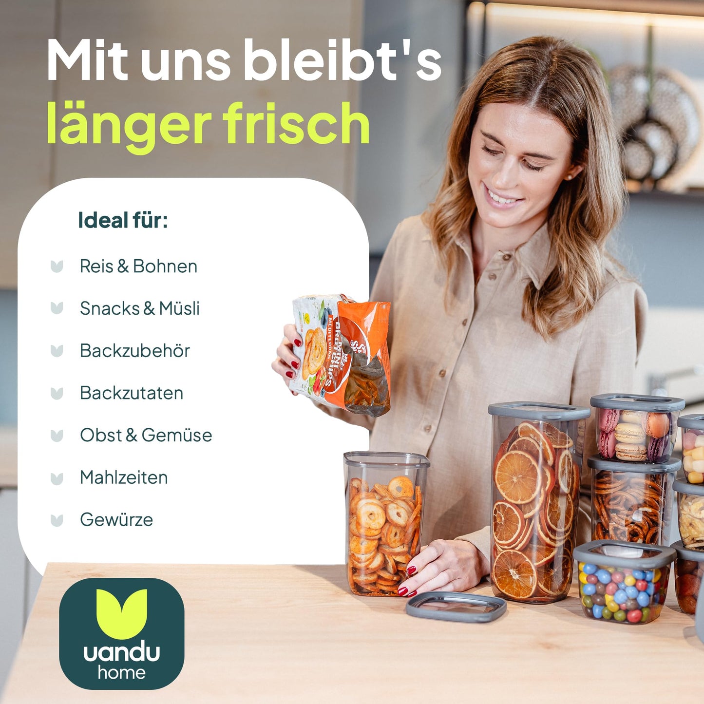 uandu Vorratsdosen mit Deckel Luftdicht - 12er Vorratsbehälter Set | Aufbewahrungsbox Küche Aufbewahrung & Organisation | BPA Frei | Küchen Organizer | Vorratsdosen für alle trockenen Lebensmittel
