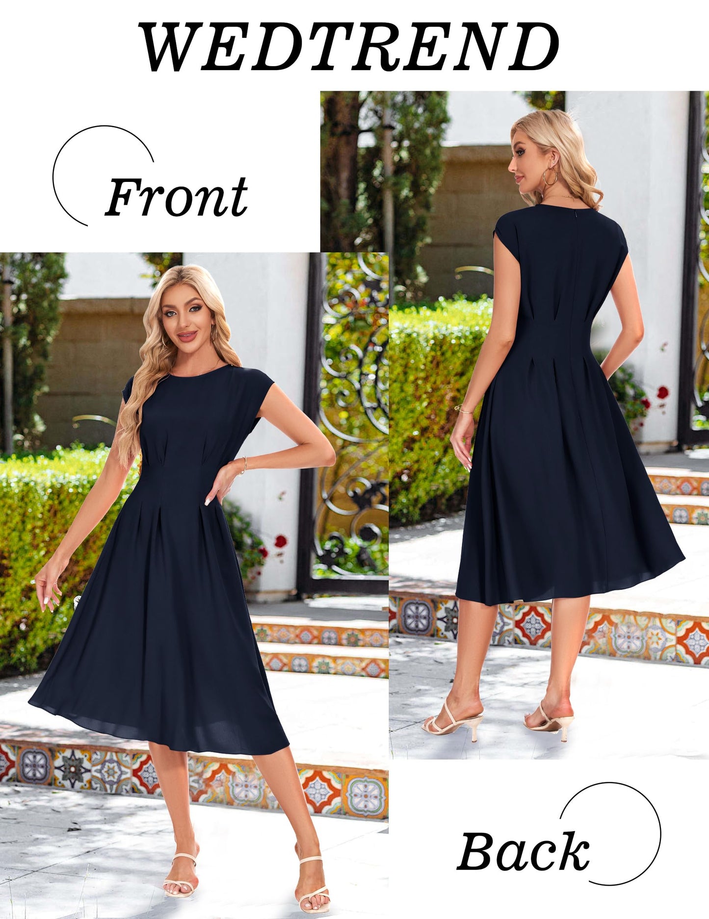 Wedtrend Cocktailkleid Damen Elegant Rockabilly Kleider Damen Midi Cap Sleeves Kleid Festlich Damen 50er Vintage A Linie Abendkleid mit Taschen