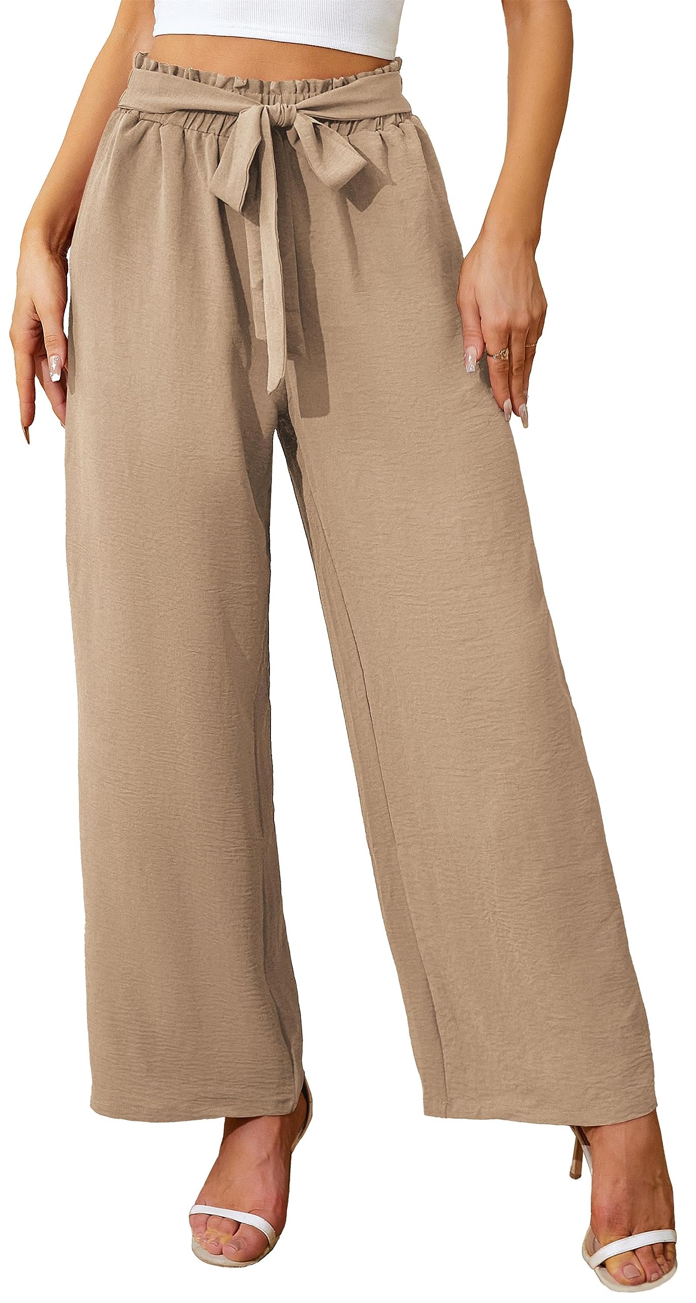 Actcat Damen Hose mit weitem Bein Leicht und Elegant Elastischer Bund Sommerhose mit Taschen für Legere Arbeit Geeignet