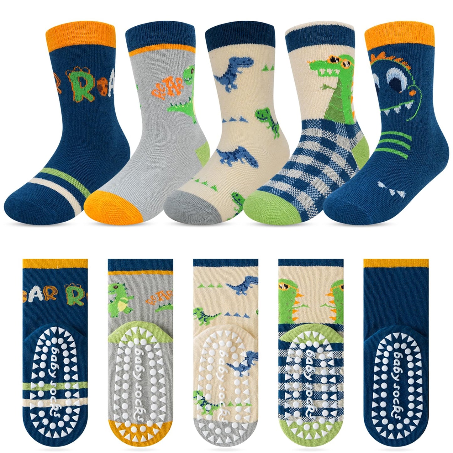 Kyopp 5 Paar Stoppersocken Kinder Baumwolle Socken Jungen Mädchen ABS Anti Rutsch Socken Tiermotive 25-37EU