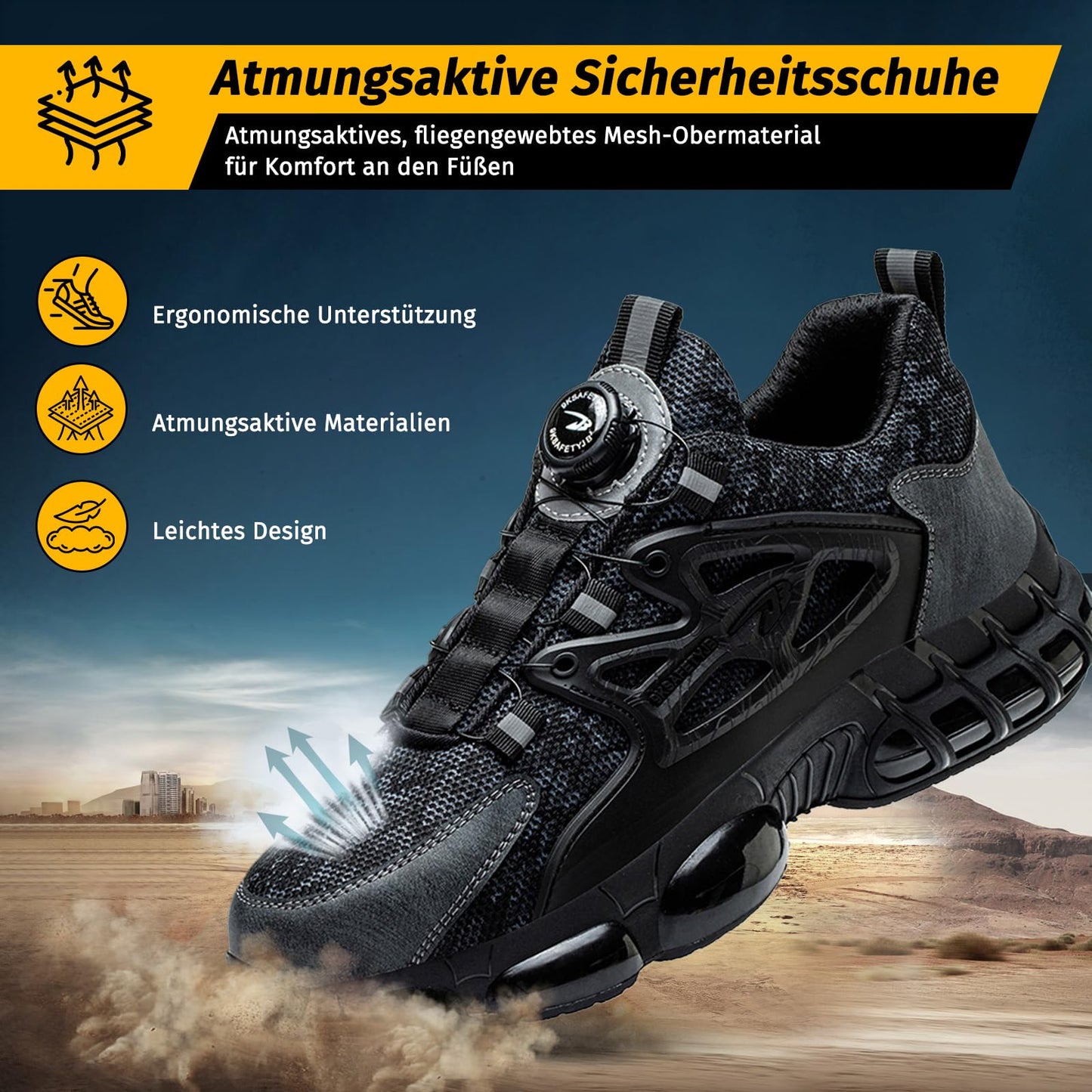 FOGOIN Sicherheitsschuhe Herren S3 Explorer 3.0 Sportliche Arbeitsschuhe Leicht Trends Drehknopf Anti-Smash und Anti-Punktur Arbeit Versicherung Schuhe Unisex