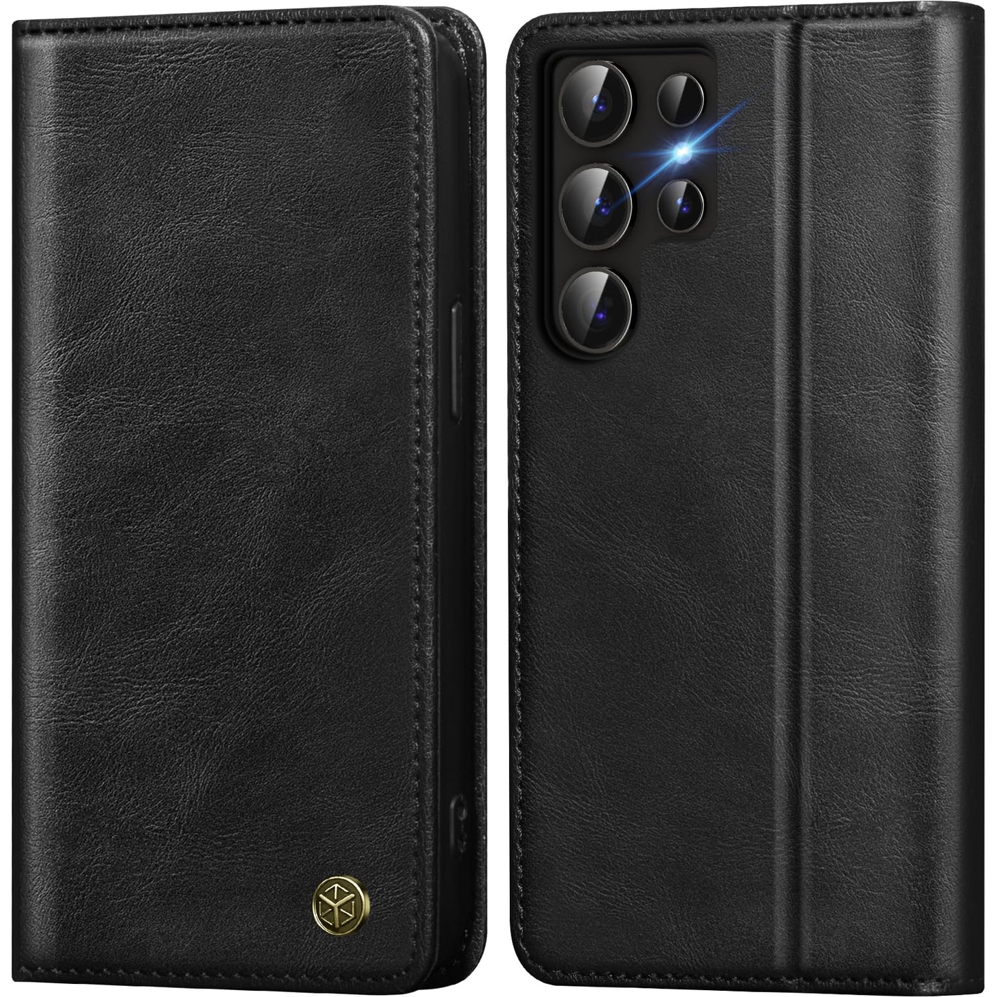 GUCASBE Handyhülle für Samsung Galaxy S24 Ultra Hülle, Premium Lederhülle Klappbar Flip Case RFID Schutzhülle Kartenfach Standfunktion Klapphülle Handytasche für Samsung Galaxy S24 Ultra - Schwarz
