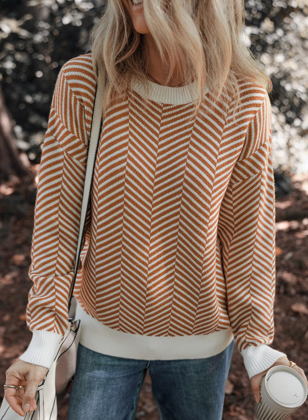 Dokotoo Damen Pullover Elegant Rundhals Gestreifter Strickpullover Warm Herbst Winterpullover Pulli Sweater S-XXL
