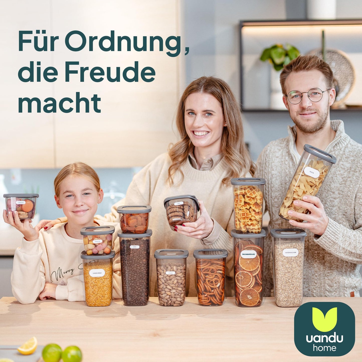uandu Vorratsdosen mit Deckel Luftdicht - 12er Vorratsbehälter Set | Aufbewahrungsbox Küche Aufbewahrung & Organisation | BPA Frei | Küchen Organizer | Vorratsdosen für alle trockenen Lebensmittel