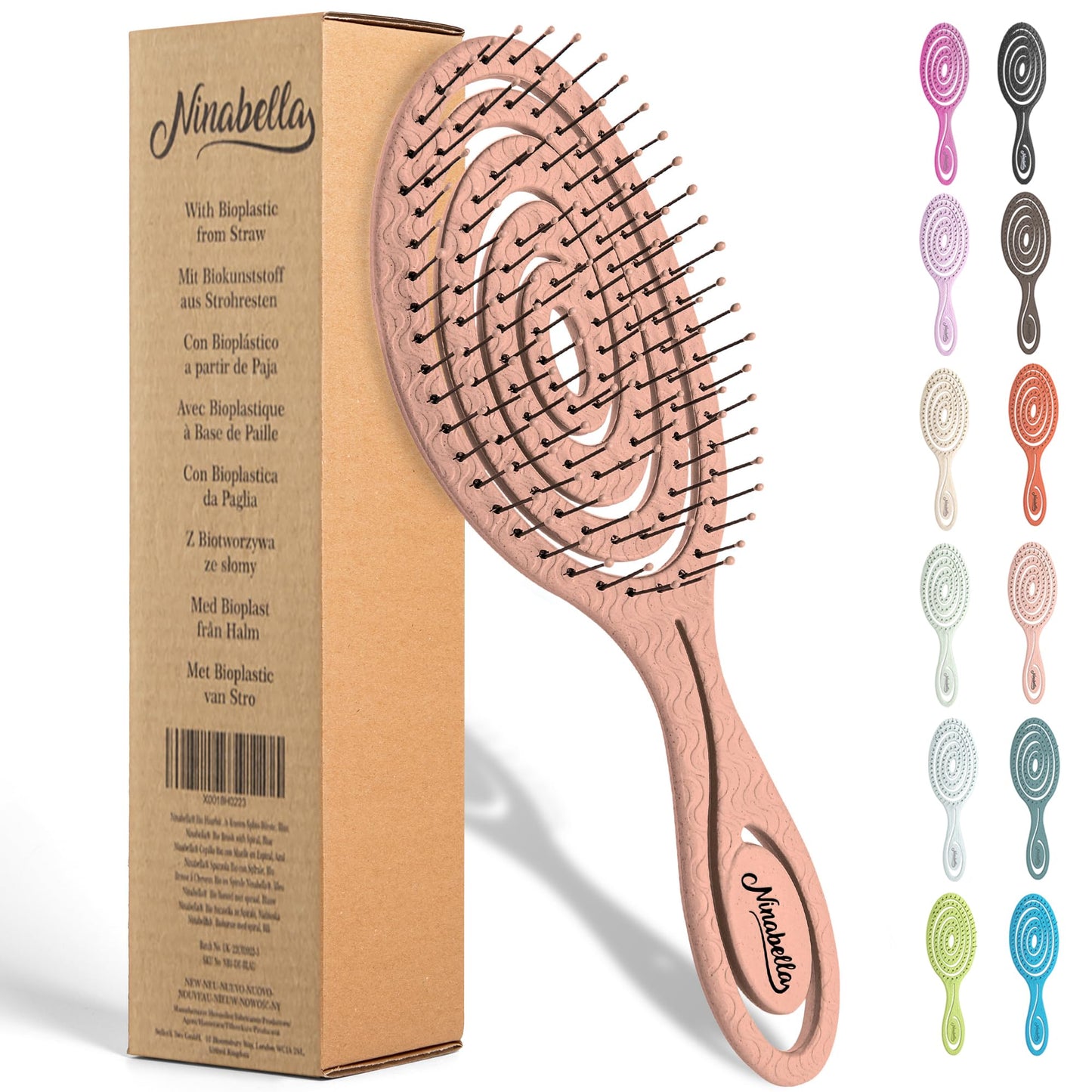 Ninabella Haarbürste ohne Ziepen für Damen, Herren & Kinder - Entwirrbürste auch für Locken & Lange Haare - Einzigartige Profi Detangler-Bürste mit Spiralfeder - Schwarz