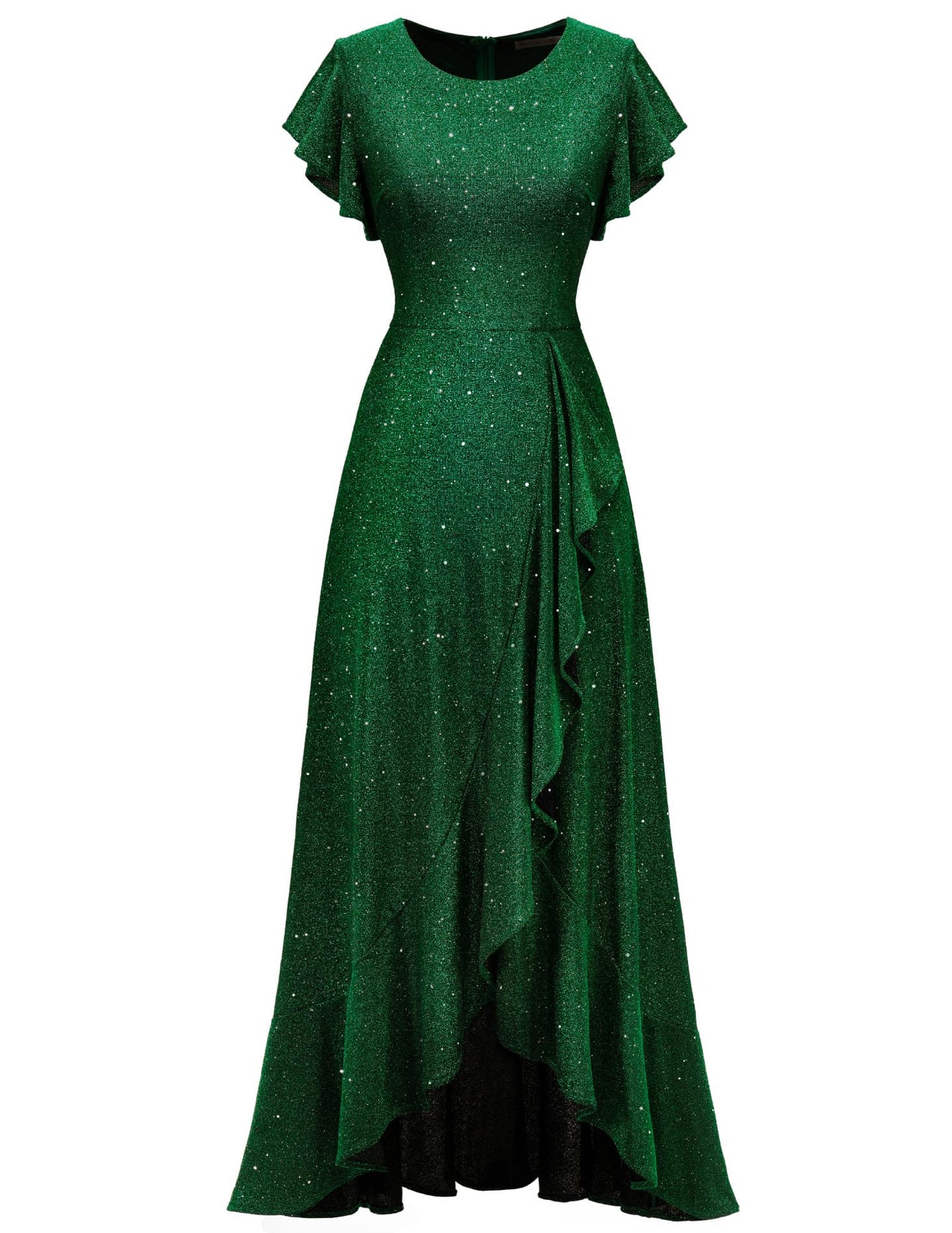 Berylove Damen Abendkleid Lang Glitzer Ballkleid mit Rüschen Saum Kleid Festliche Kleider für Hochzeit Partykleid