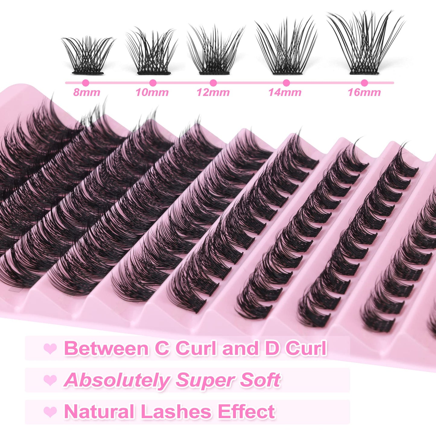 Wimpern Extensions Set Künstliche Wimpern Natürliche DIY Wimpernverlängerung Cluster Wimpern 16MM Individuelle Lashes Kit 40D Nerz Wimpern Fluffy mit Lash Bond und Seal Lash Tweezers