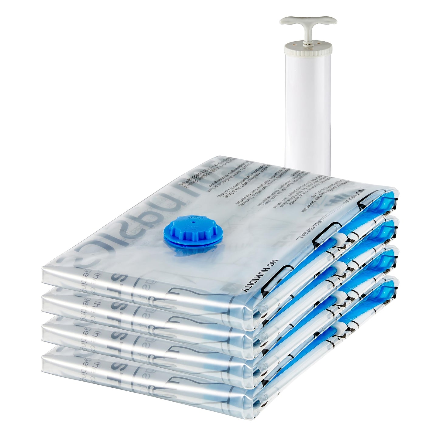 Amazon Basics Vakuumbeutel für Kleidung mit Luftdichtem Ventil und Handpumpe - Jumbo, 6er-Pack, Reißverschluss, Durchsichtig