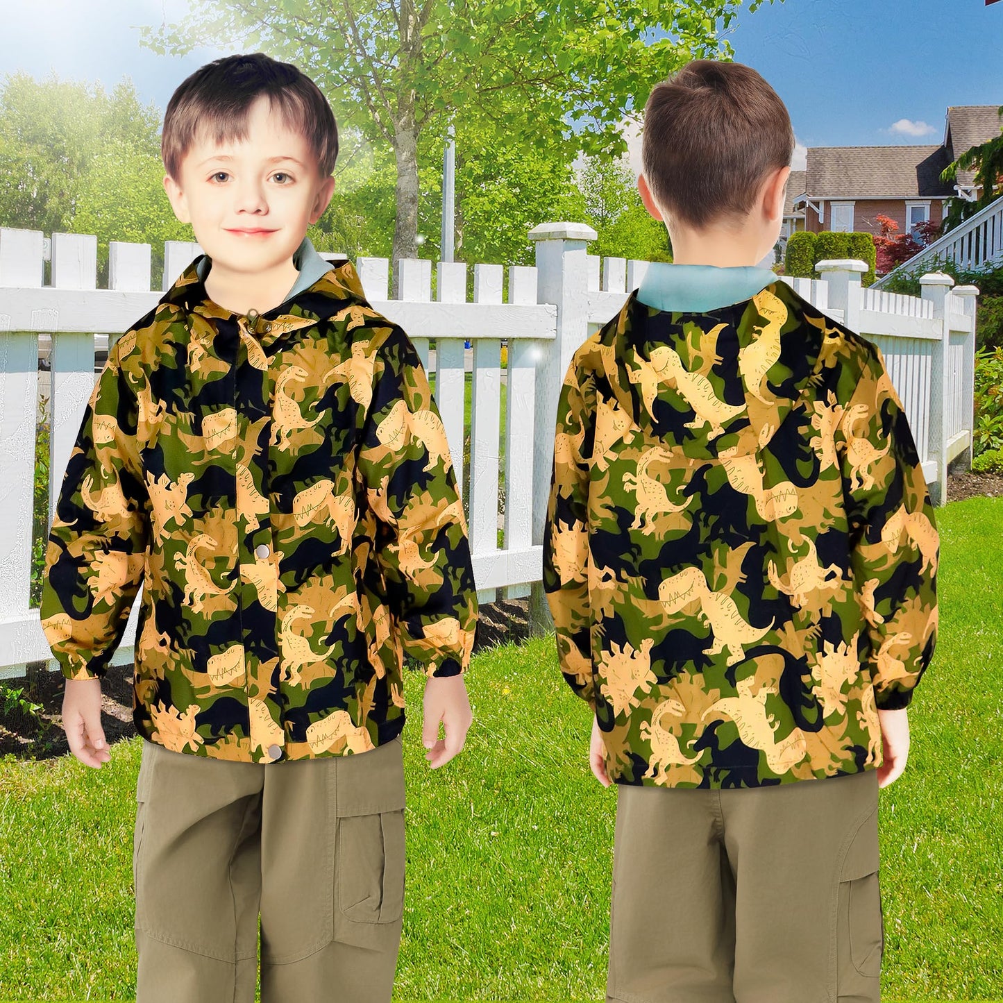 JinBei Children's Waterproof Jacket Children's Hooded Coat Windproof Jackets Long Sleeve Jacket Outdoor Lightweight Zip Coat for Boys & Girls Size 98-134