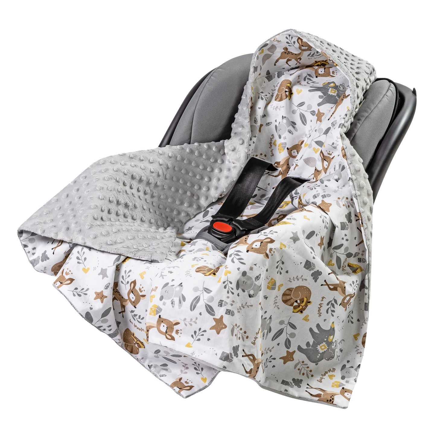 Medi Partners Einschlagdecke Baby Babyschale 100% Baumwolle für Sommer 85x85cm Kinderwagen Kuscheldecke universal Baby Decke Einschlagdecken Babydecke Buggy Autositz (weiße Sterne mit grauen Minky