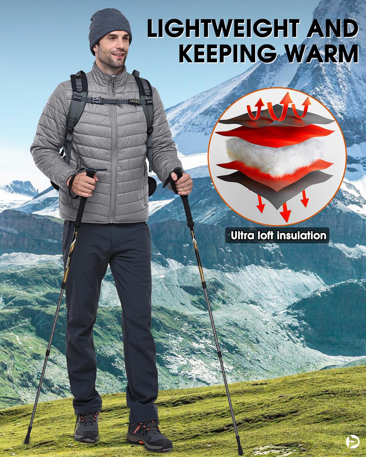 Outdoor Ventures Herren Steppjacke Packbare Leichte Warme Übergangsjacke Herren Wasserfeste Pufferjacke mit 3 Taschen für Outdoor Casual Wandern