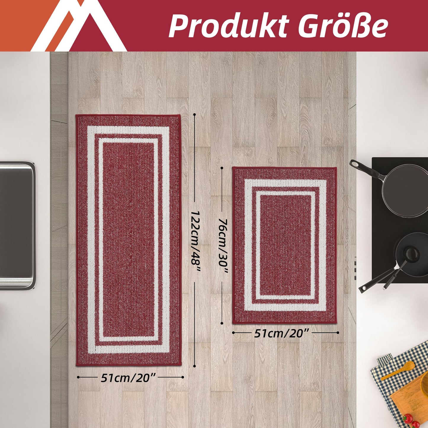 COSY HOMEER Küchenläufer rutschfest 2 Stück, Küchenteppich Waschbar rutschfest, Küchenmatten, Teppich Läufer Flur für Küche, Kitchen Mat/Rug/Carpet(51x76CM + 51x122CM, Grau)