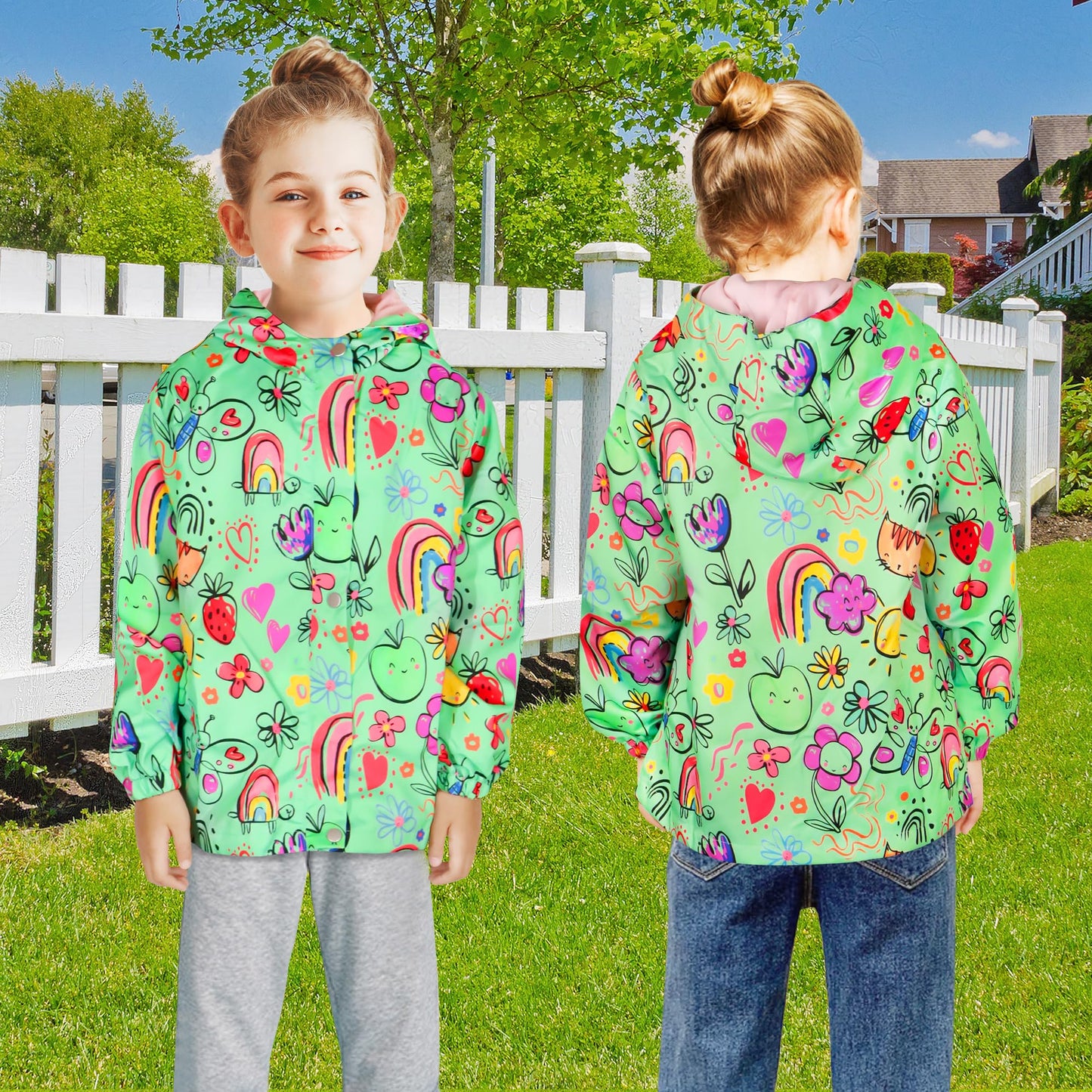 JinBei Children's Waterproof Jacket Children's Hooded Coat Windproof Jackets Long Sleeve Jacket Outdoor Lightweight Zip Coat for Boys & Girls Size 98-134