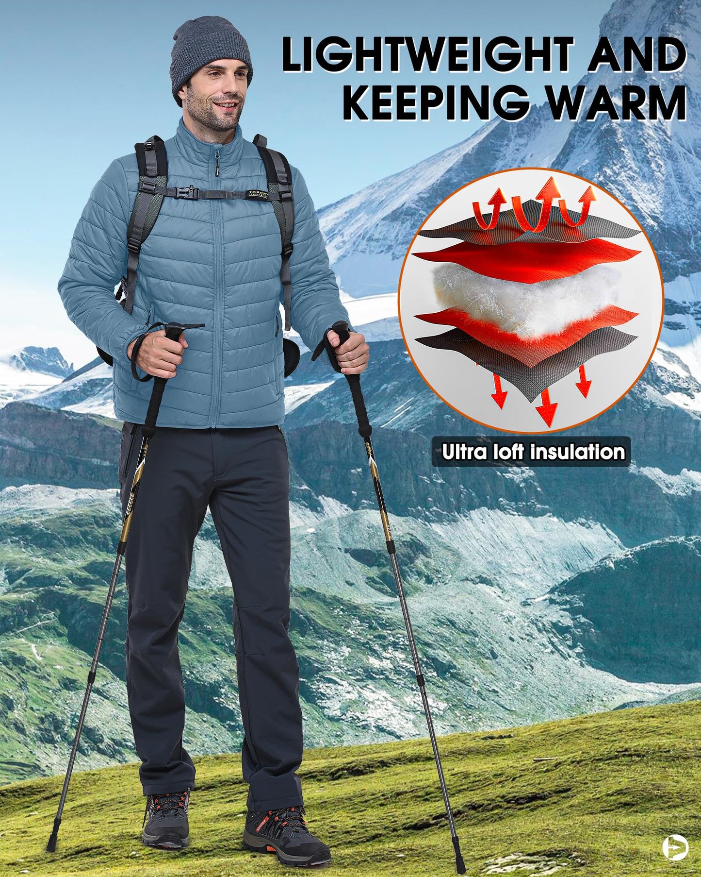 Outdoor Ventures Herren Steppjacke Packbare Leichte Warme Übergangsjacke Herren Wasserfeste Pufferjacke mit 3 Taschen für Outdoor Casual Wandern