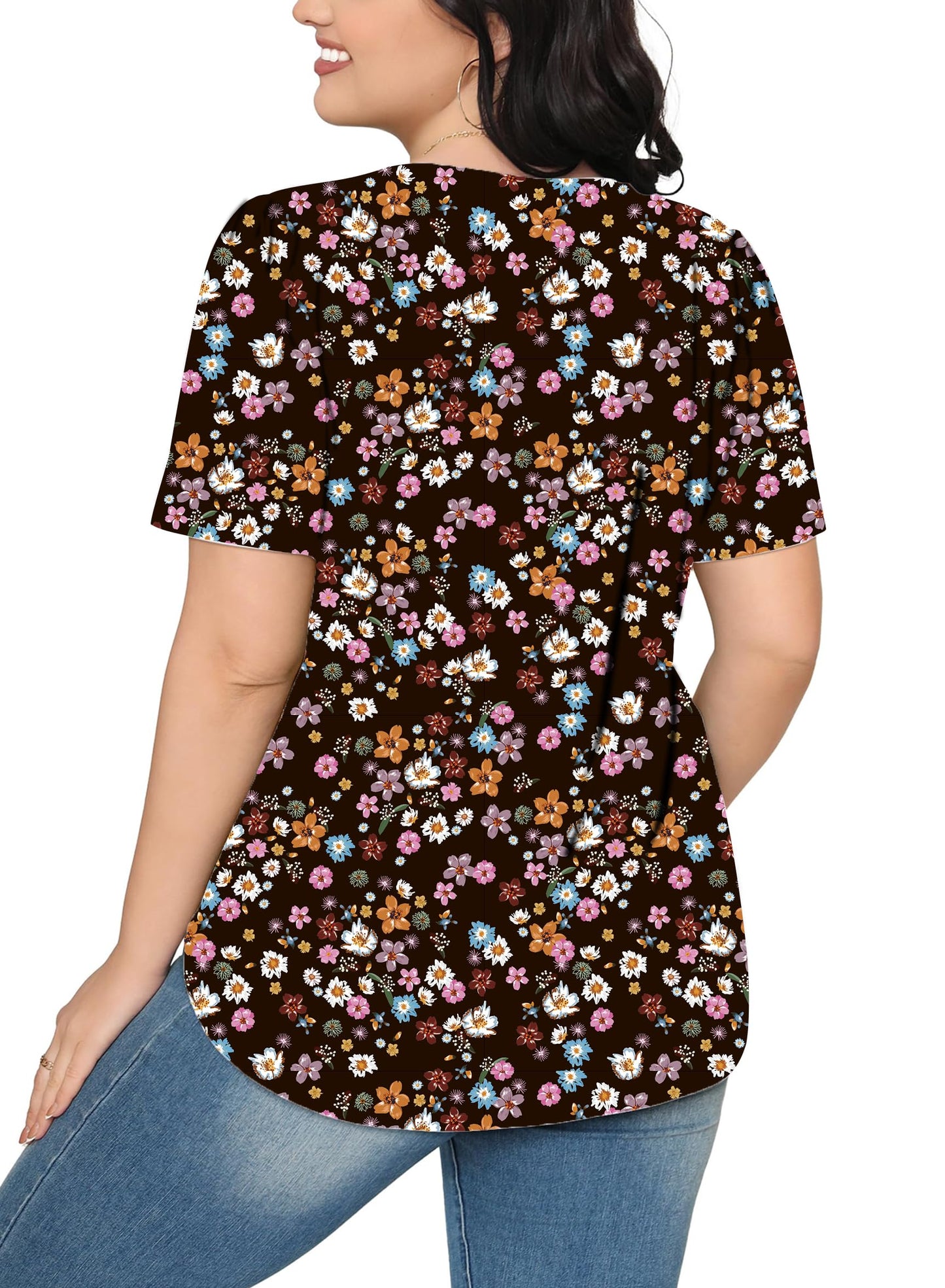 Cuptacc Tshirt Damen Rundhals Mit Falten Locker Puffärmel T-Shirt Elegant Kurzarm Geblümt/Einfarbig Top Damen
