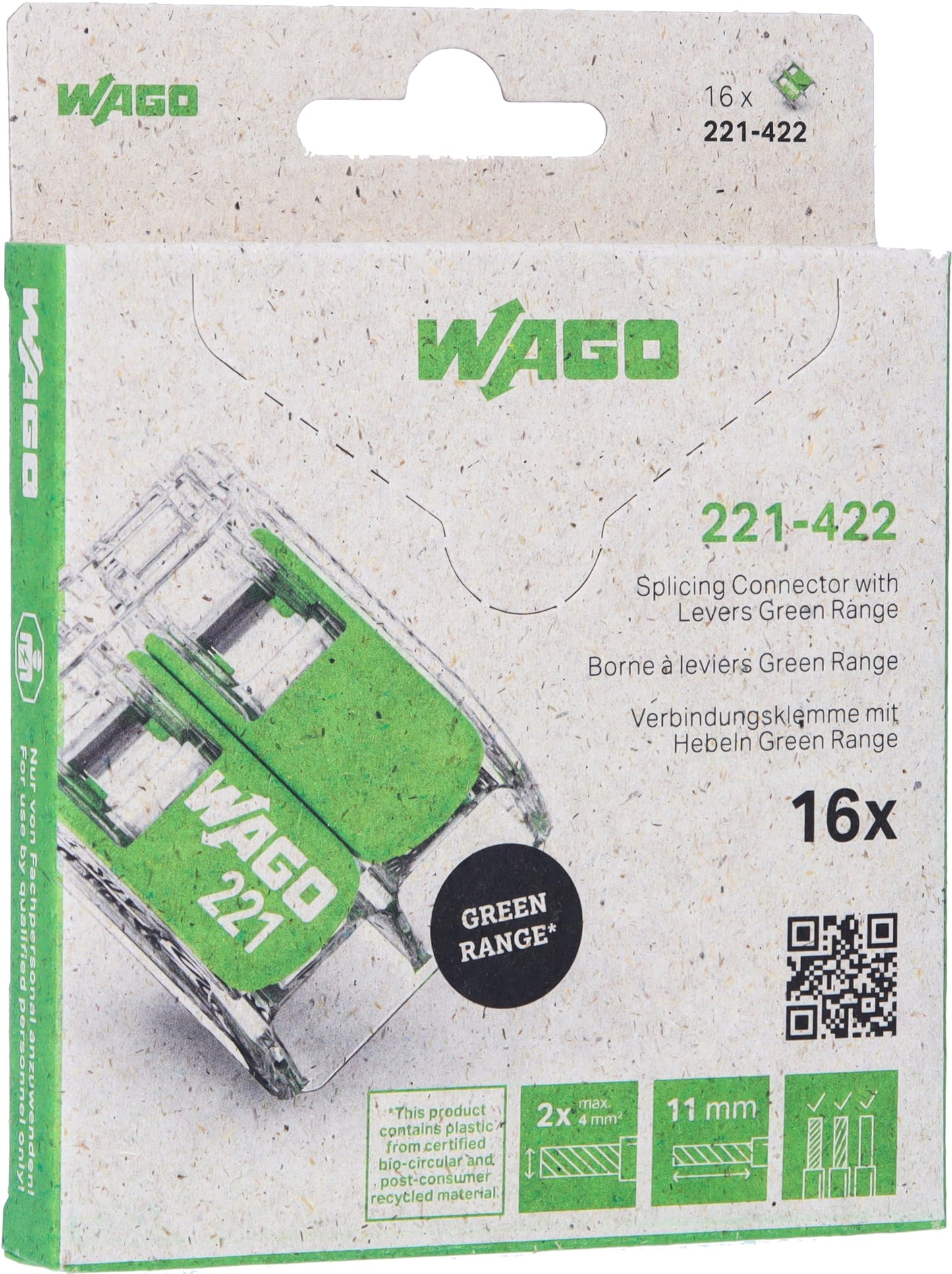 WAGO Verbindungsklemmen 221-413 | 3 Leiter, bis 4 mm², 50 Stück, COMPACT Kabelverbinder mit Hebel für alle Leiterarten weltweit, bestätigte Anwendungssicherheit