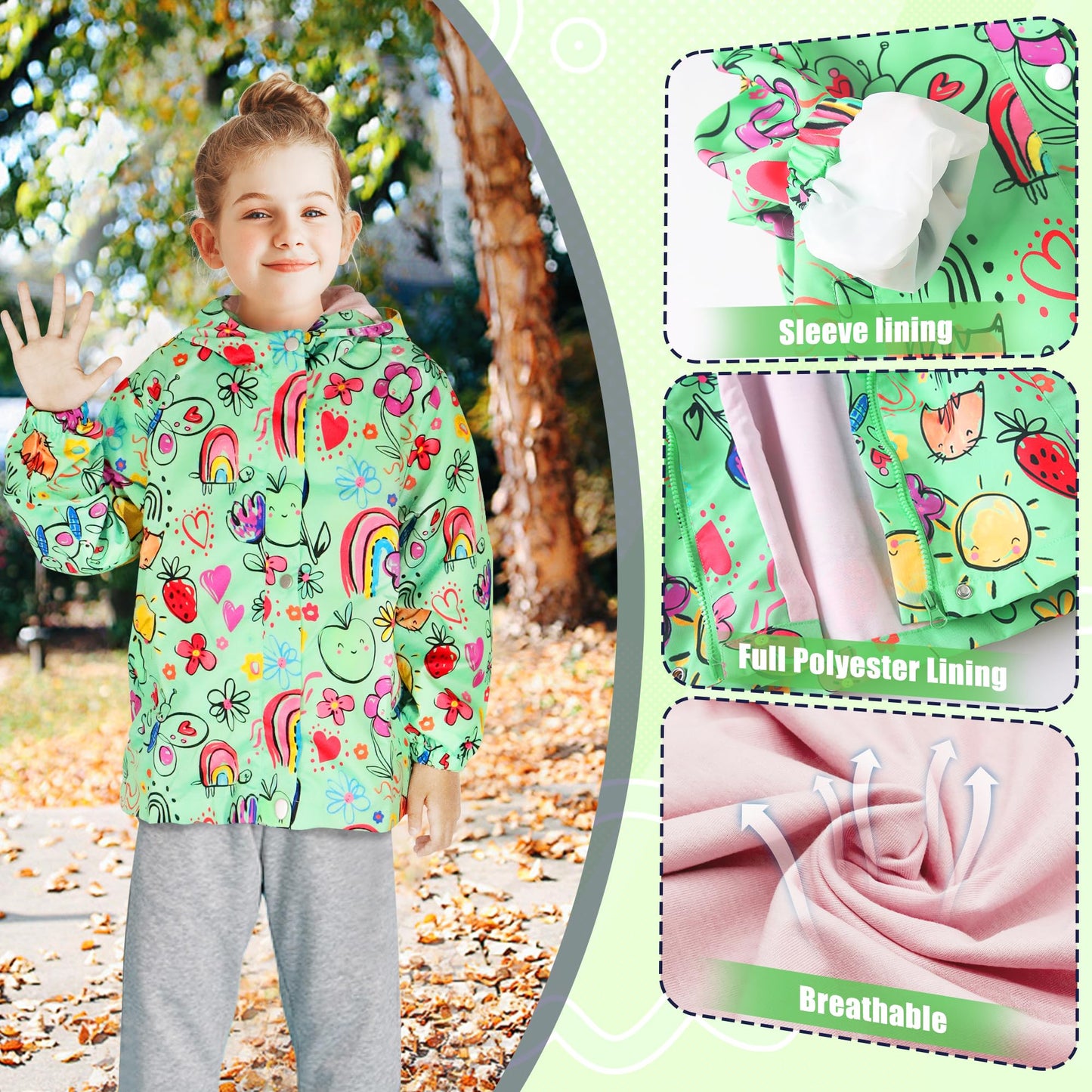JinBei Children's Waterproof Jacket Children's Hooded Coat Windproof Jackets Long Sleeve Jacket Outdoor Lightweight Zip Coat for Boys & Girls Size 98-134