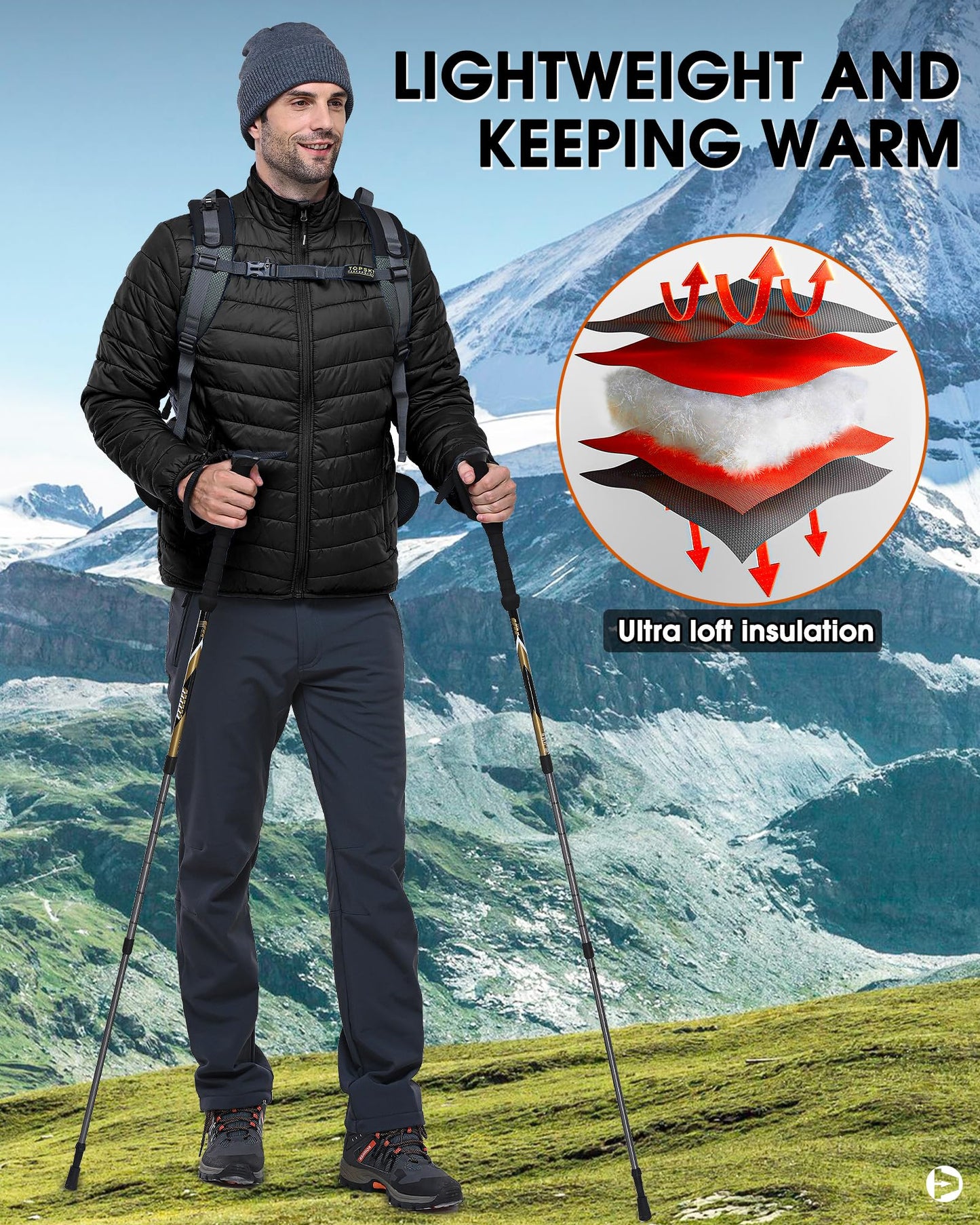 Outdoor Ventures Herren Steppjacke Packbare Leichte Warme Übergangsjacke Herren Wasserfeste Pufferjacke mit 3 Taschen für Outdoor Casual Wandern