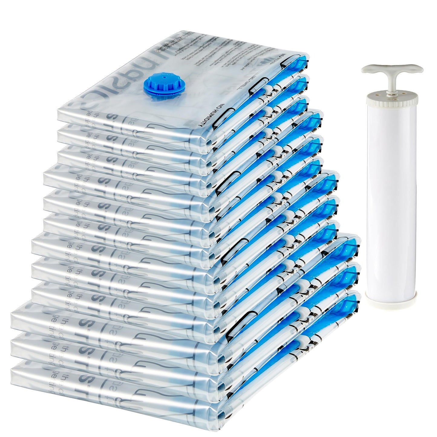Amazon Basics Vakuumbeutel für Kleidung mit Luftdichtem Ventil und Handpumpe - Jumbo, 6er-Pack, Reißverschluss, Durchsichtig
