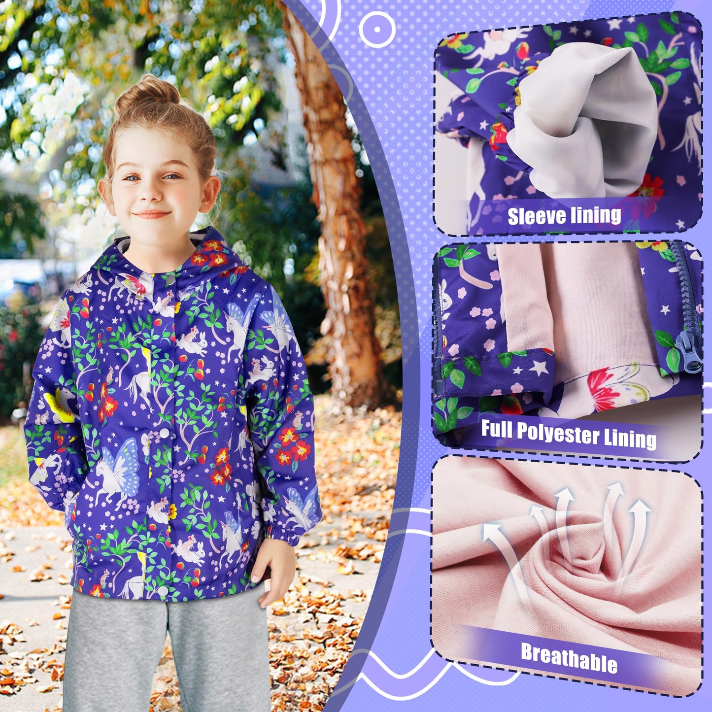 JinBei Children's Waterproof Jacket Children's Hooded Coat Windproof Jackets Long Sleeve Jacket Outdoor Lightweight Zip Coat for Boys & Girls Size 98-134